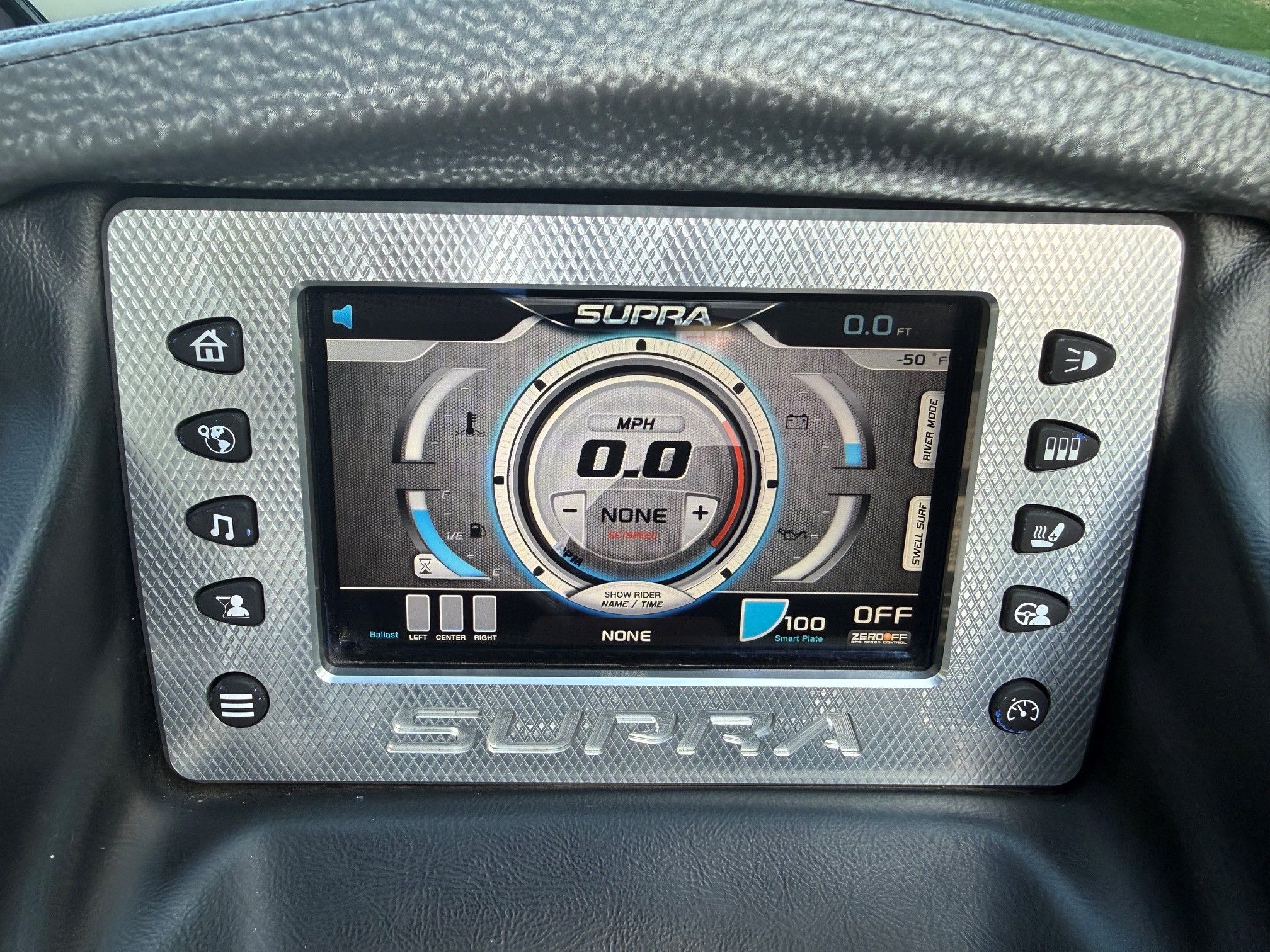 Dashboard of a 2014 Supra SC350 with digital display and controls.