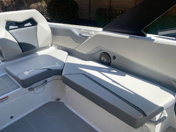 2025 Scarab 235 SE boat interior with sleek seating and modern design.