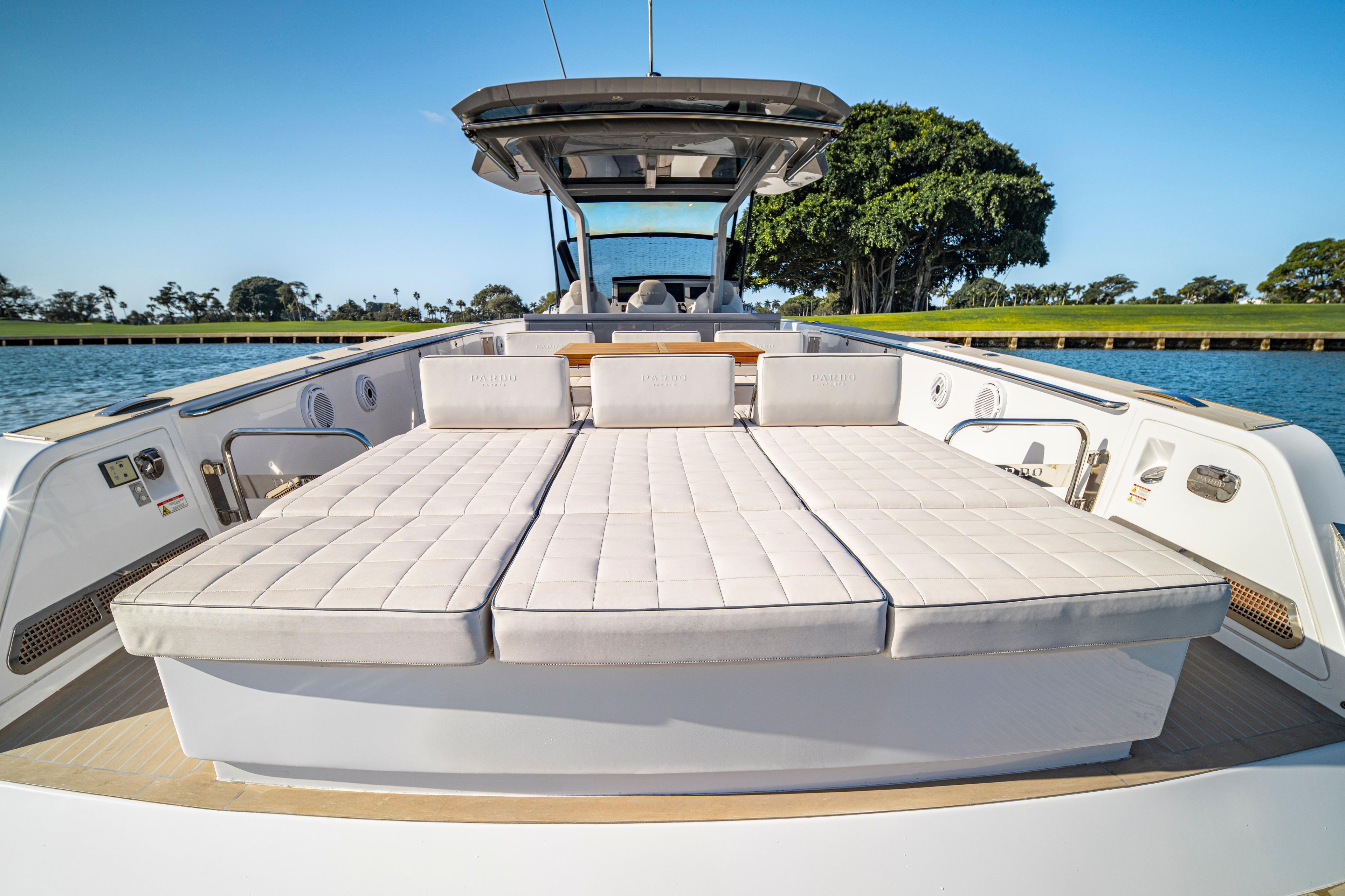 2024 Pardo Yachts P43 luxury yacht with spacious sunbathing area on deck.