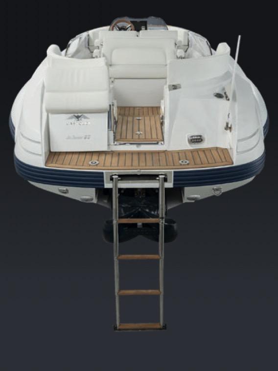 2008 Castoldi Jet Tender 23 boat with teak deck and boarding ladder.