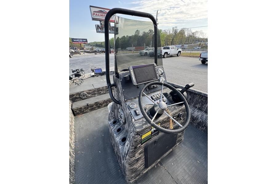 2023 Havoc 1756 MRST boat console with steering wheel and navigation equipment.