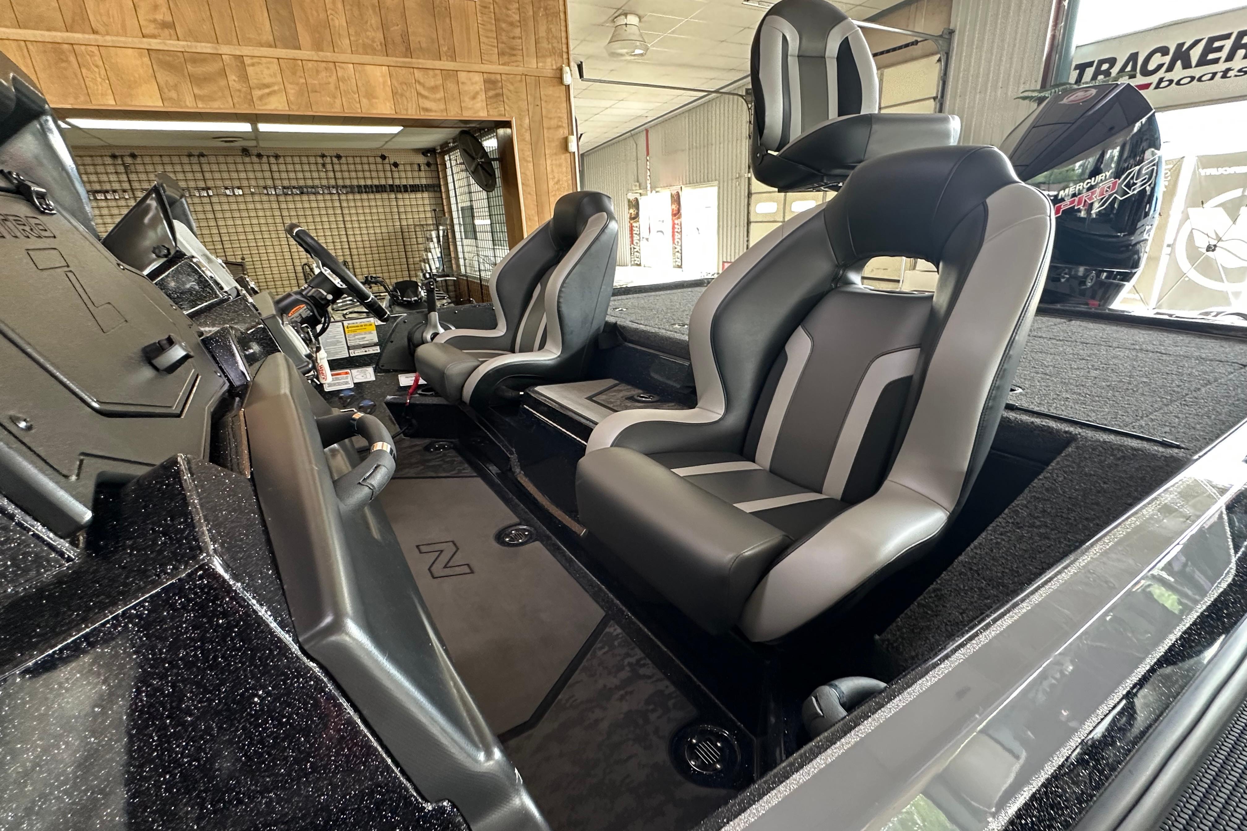 Interior of 2025 Nitro Z20 XL Pro boat with sleek seating and modern design.