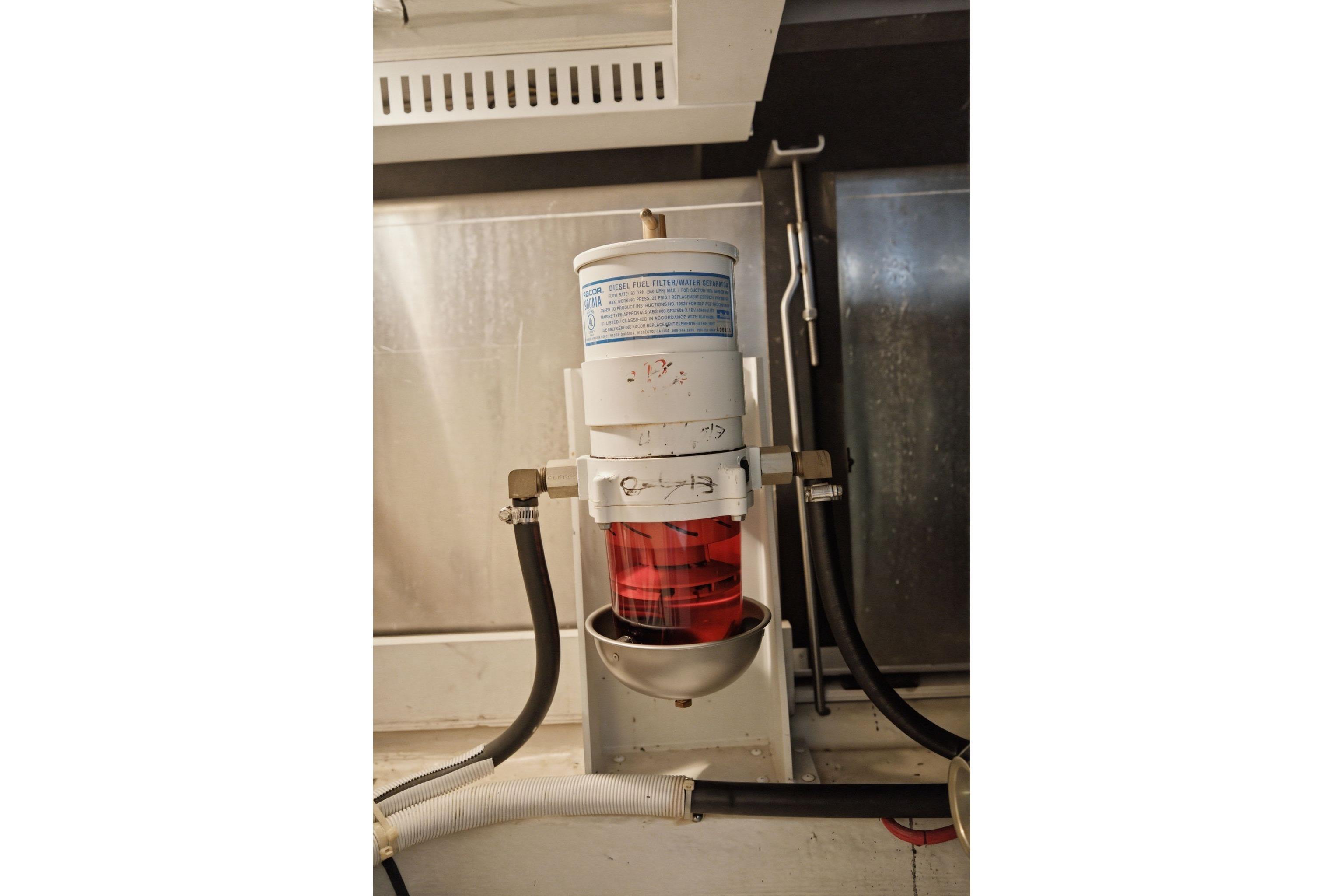Fuel filter system in 2005 Carver 39 Motor Yacht engine room.