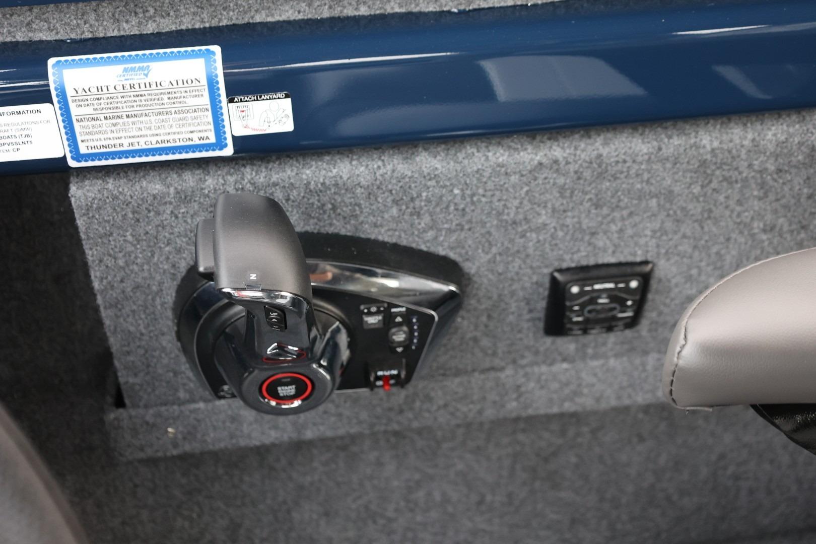 Control panel of 2026 Thunder Jet 24 Alexis Pro boat with yacht certification.
