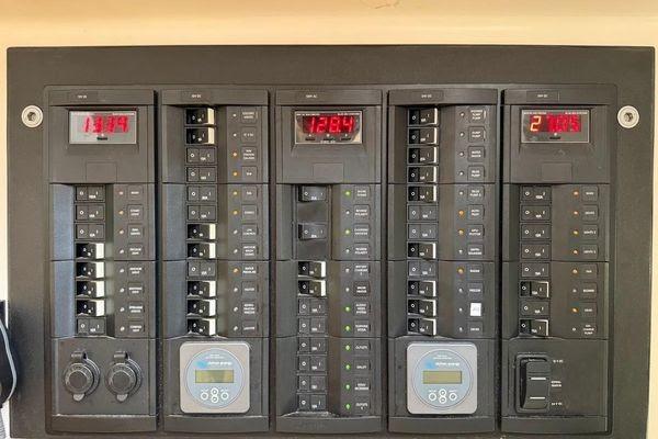 Electrical control panel with digital displays and switches, Reliance 44 model, 2011.