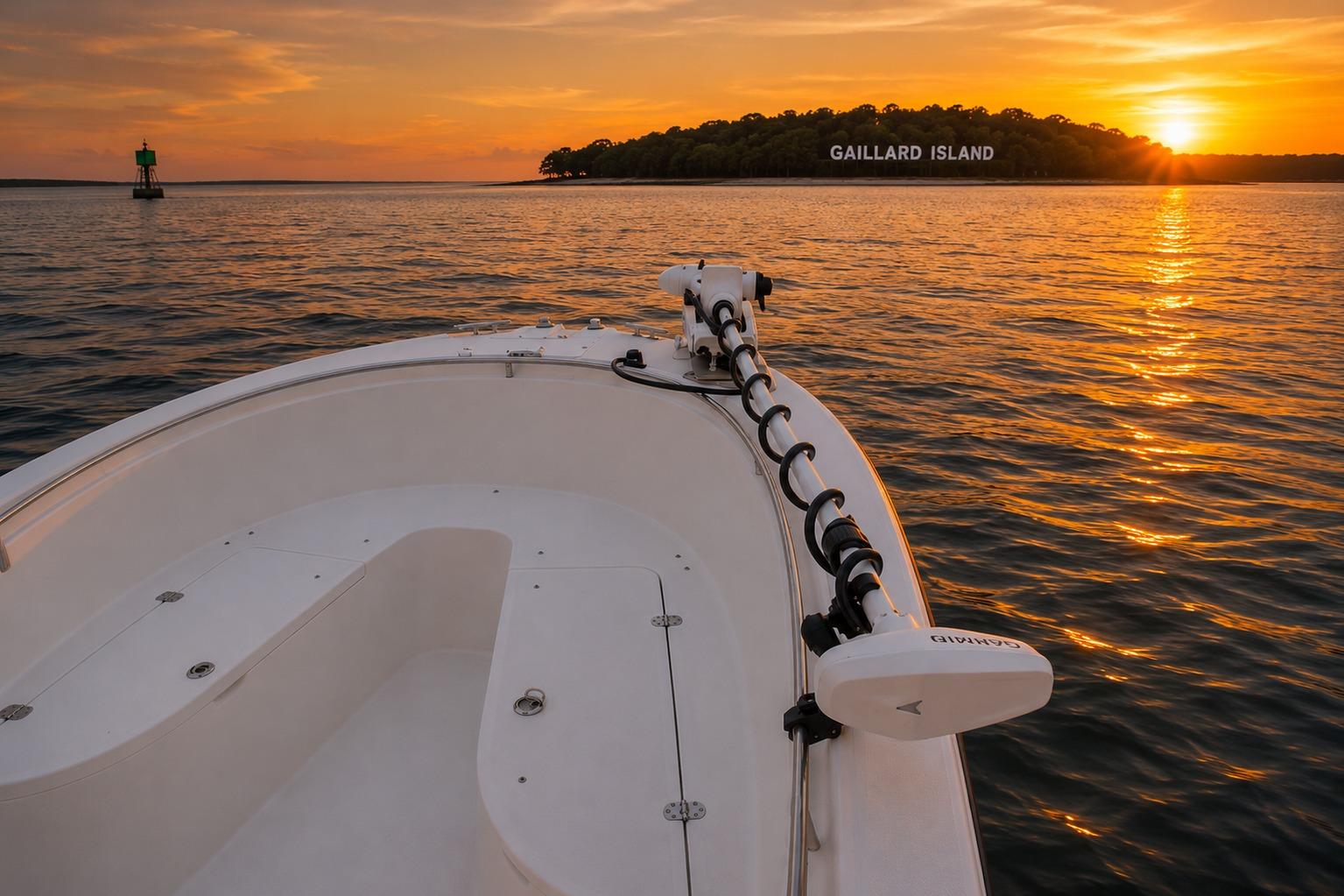 Edgewater 245CC boat at sunset near Gaillard Island, 2004 model.