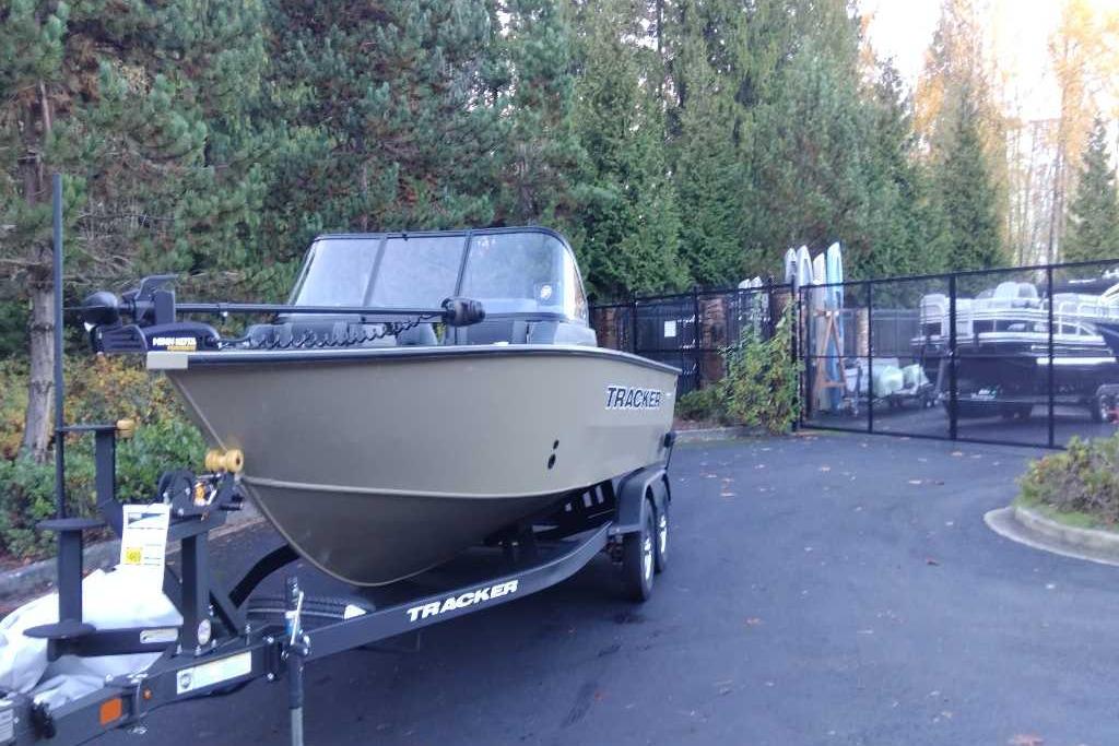 2026 Tracker Targa V-19 Combo boat on trailer in outdoor setting.