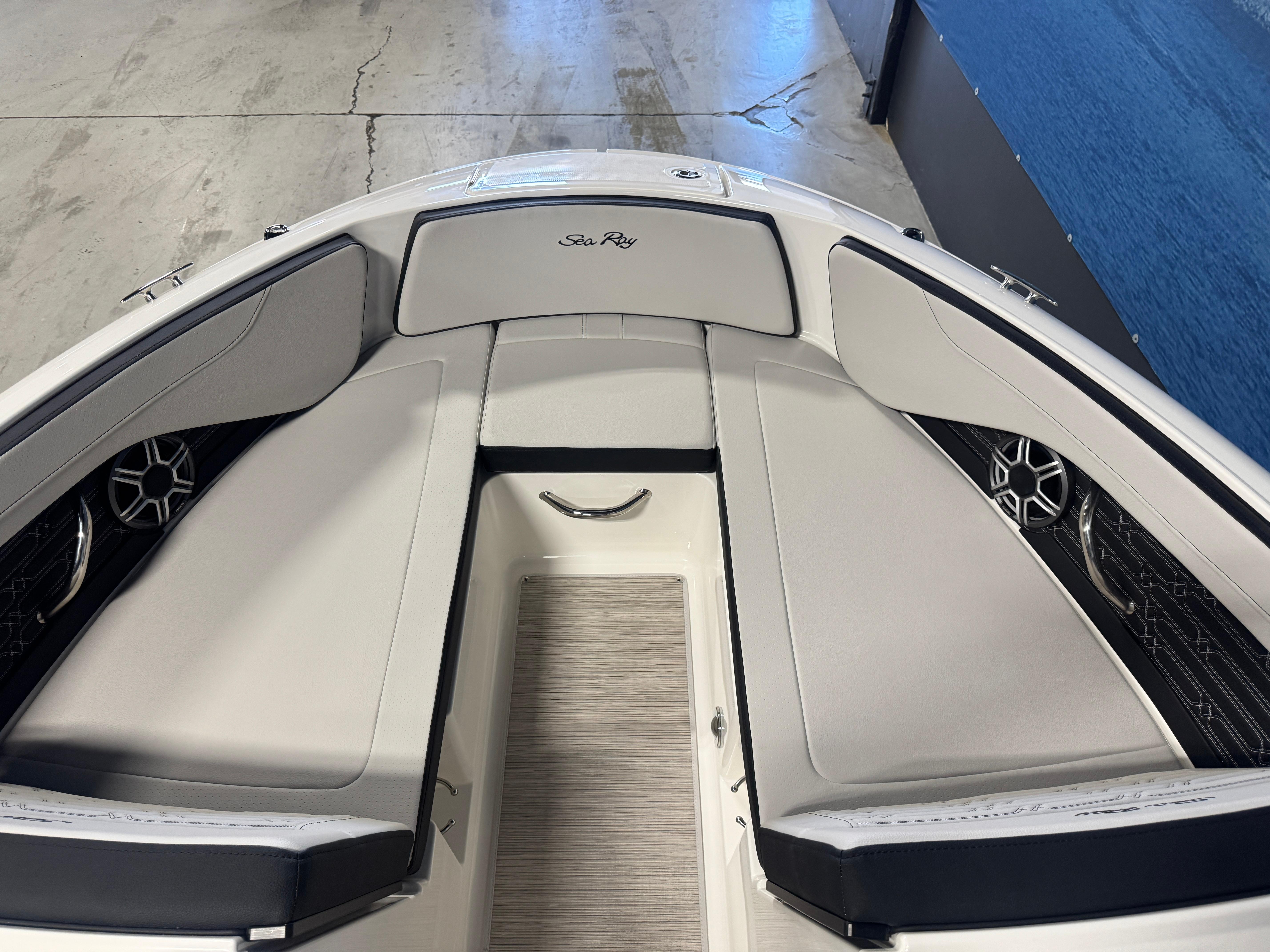 2026 Sea Ray SPX 210 boat interior with sleek seating and modern design.