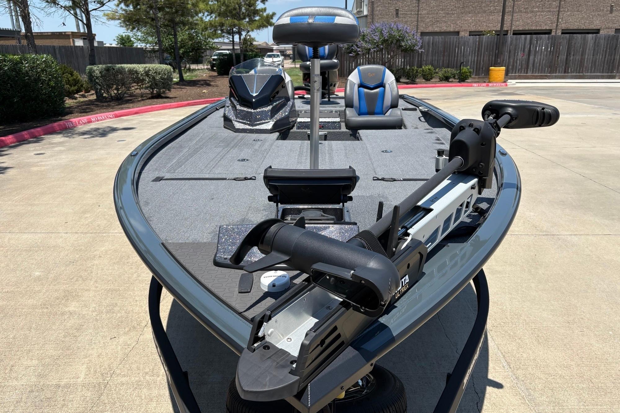 2025 Ranger ALPHA 208 boat with advanced trolling motor on a sunny day.