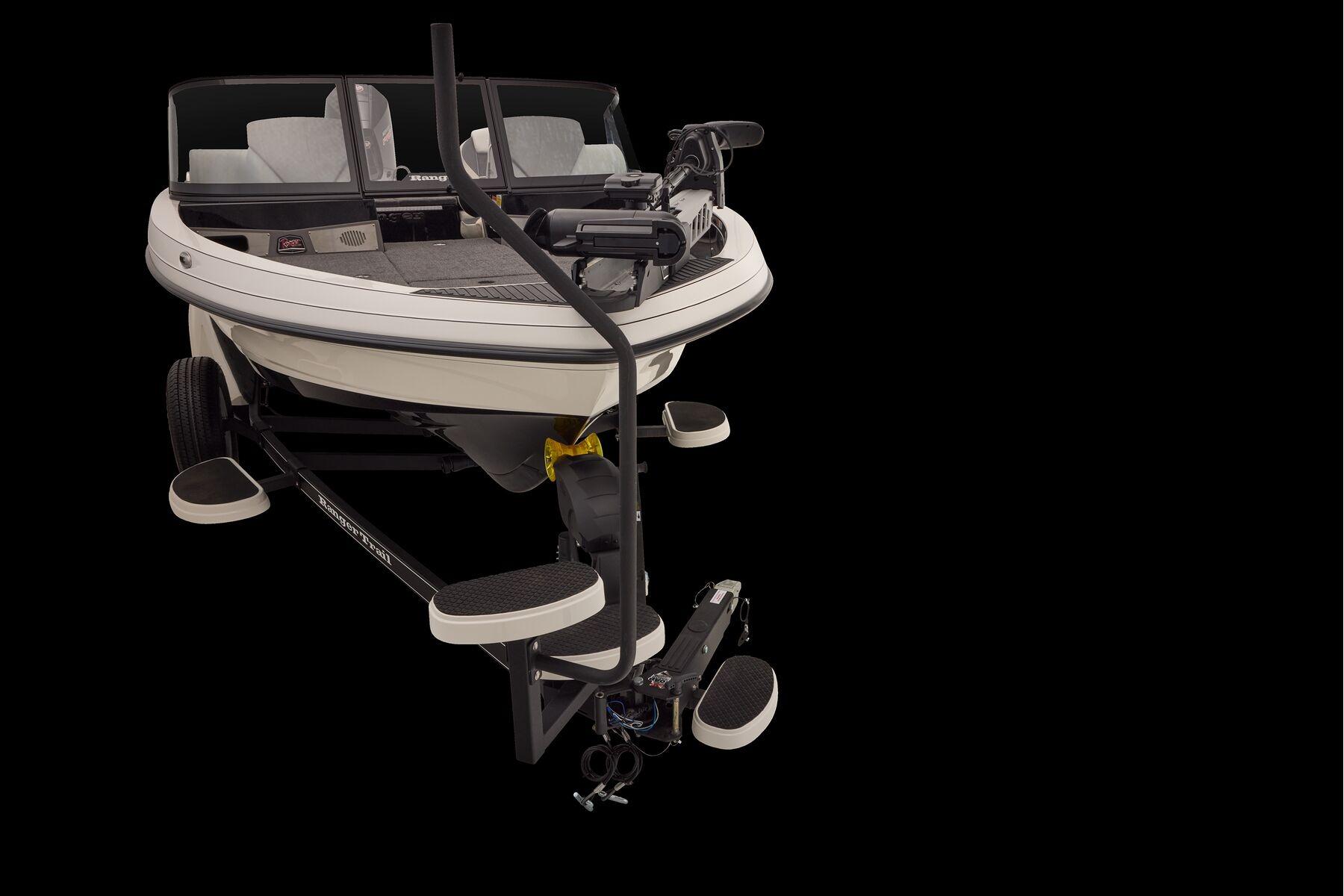 Manufacturer Provided Image: 2026 Ranger 620xFS Pro boat on trailer, front view, black background.