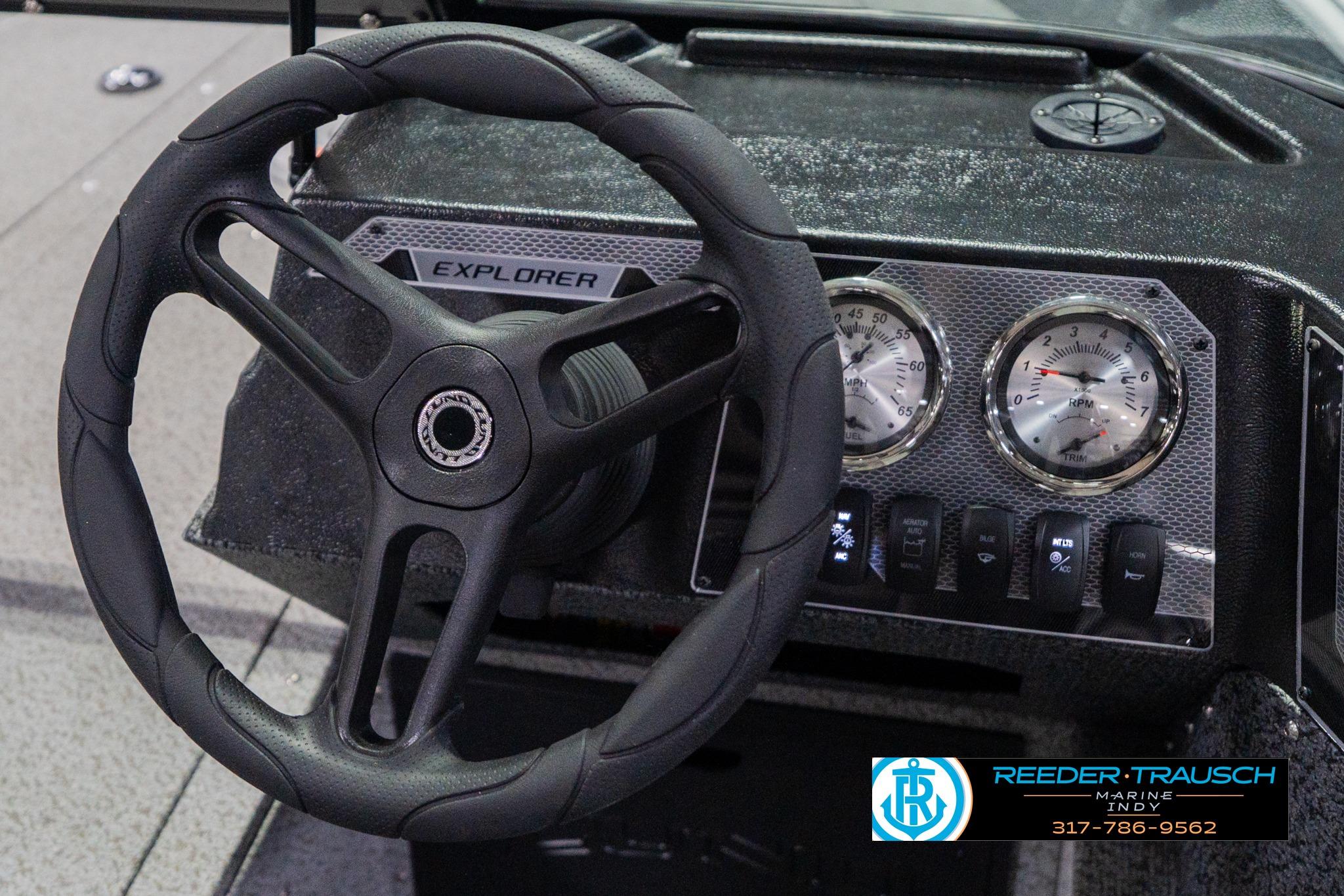 Steering wheel and dashboard of 2026 Lund 1700 Explorer Sport boat.