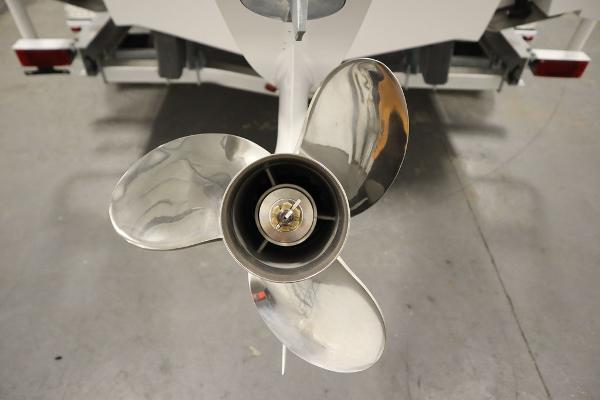 Close-up of a 2025 Sea Fox 228 Commander boat propeller.