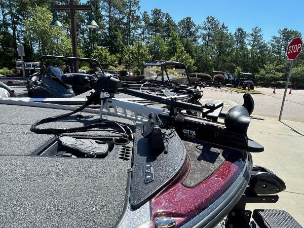 2025 Nitro Z20 XL Pro boat with advanced fishing equipment, parked outdoors.
