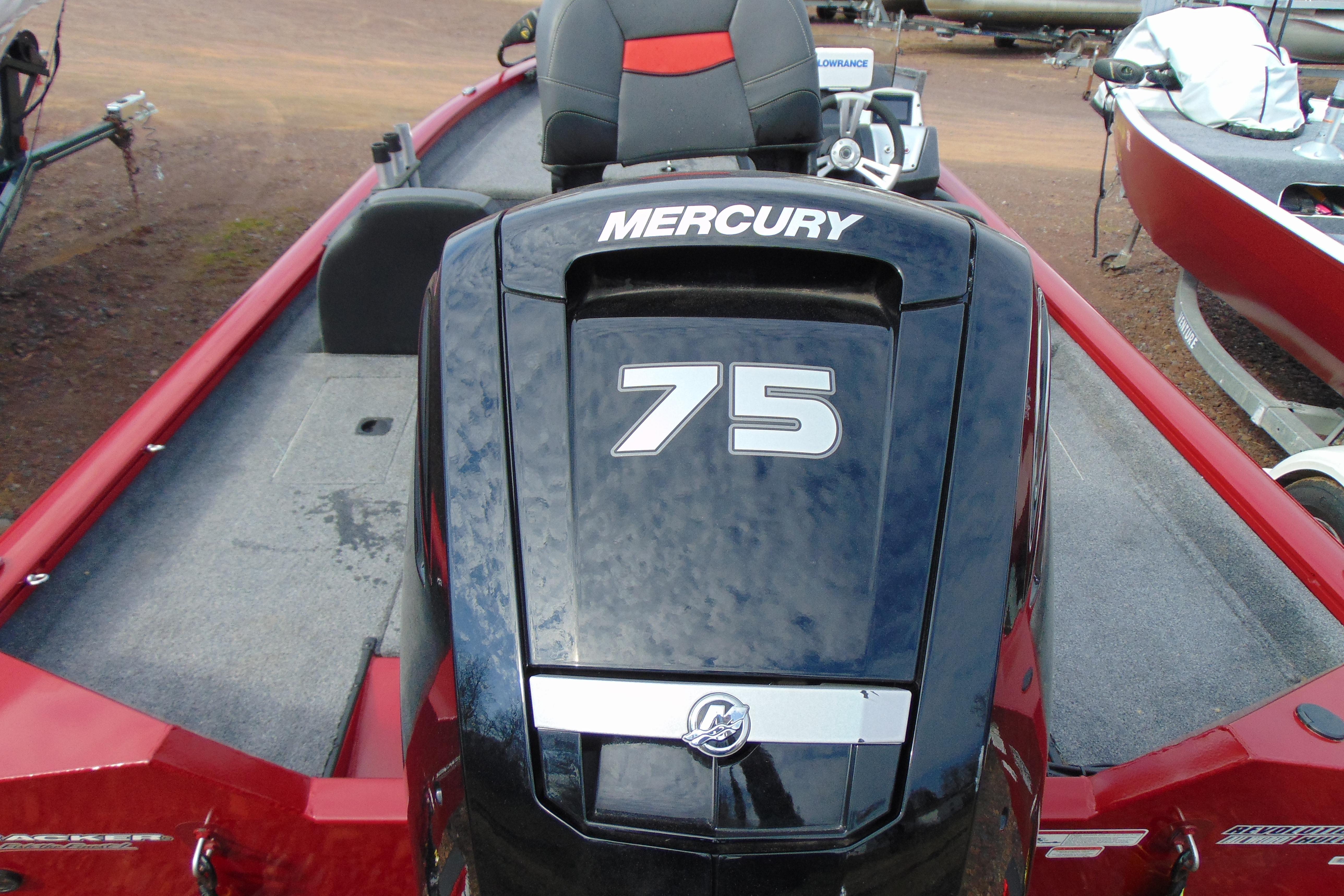2024 Tracker Pro Team 175 TF boat with Mercury 75 engine, red and gray interior.