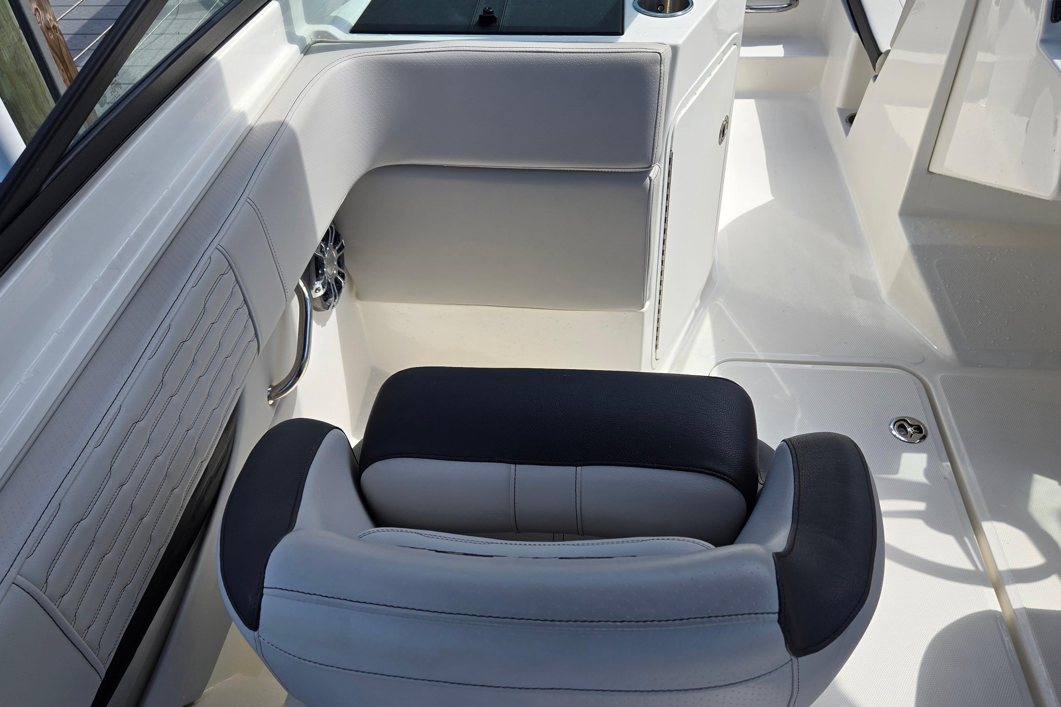 2023 Sea Ray SPX 210 boat interior with sleek seating and modern design.