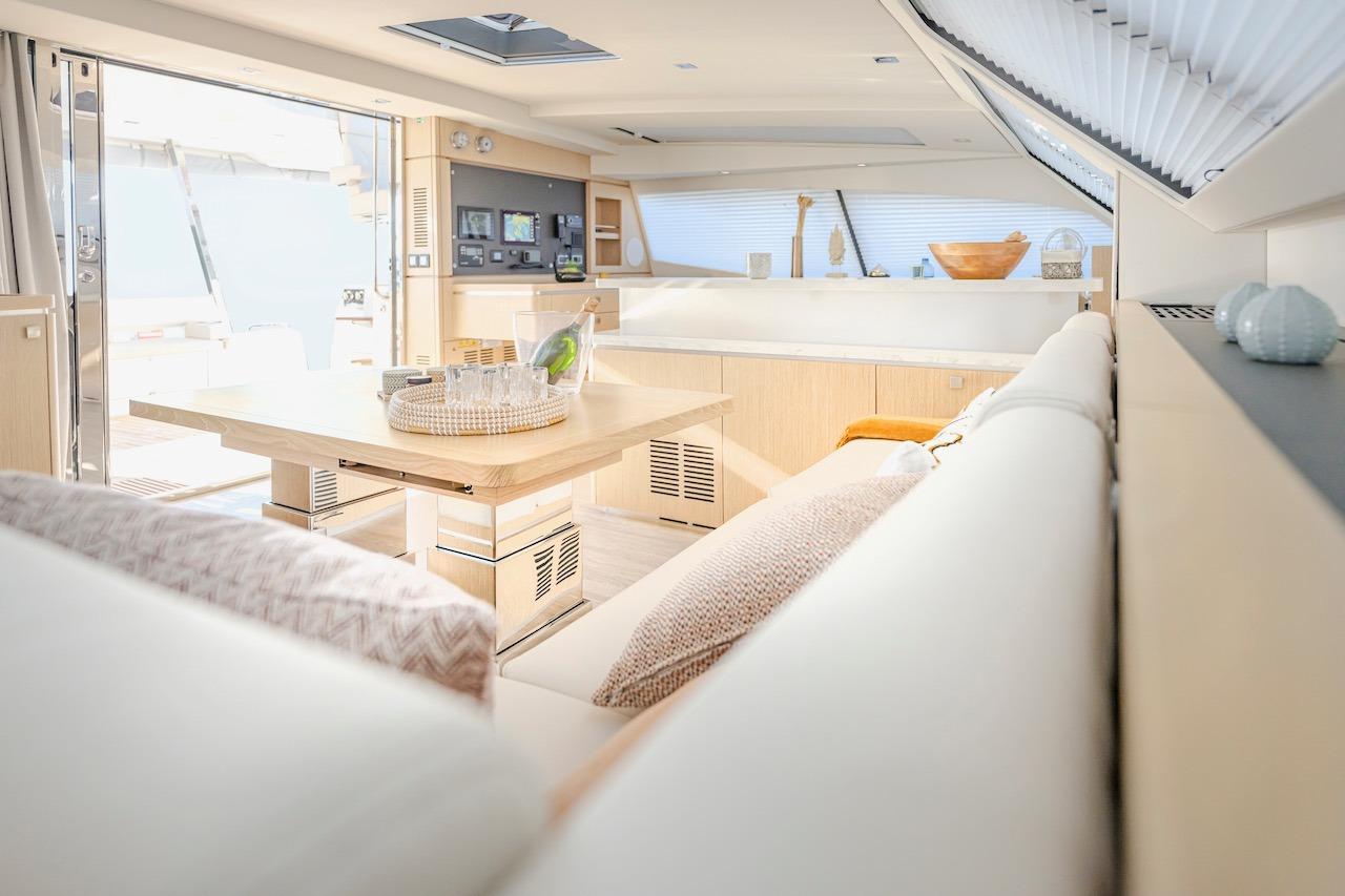 Interior of Privilege Signature 510 yacht, modern and luxurious, year 2025.