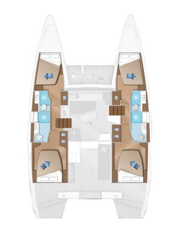 2025 Lagoon 42 Millenium catamaran floor plan with spacious cabins and modern layout.