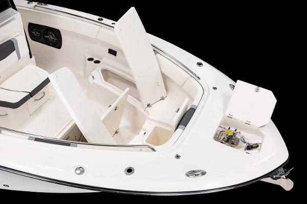 Manufacturer Provided Image: 2025 Robalo R300 Center Console boat with open storage compartments and seating.