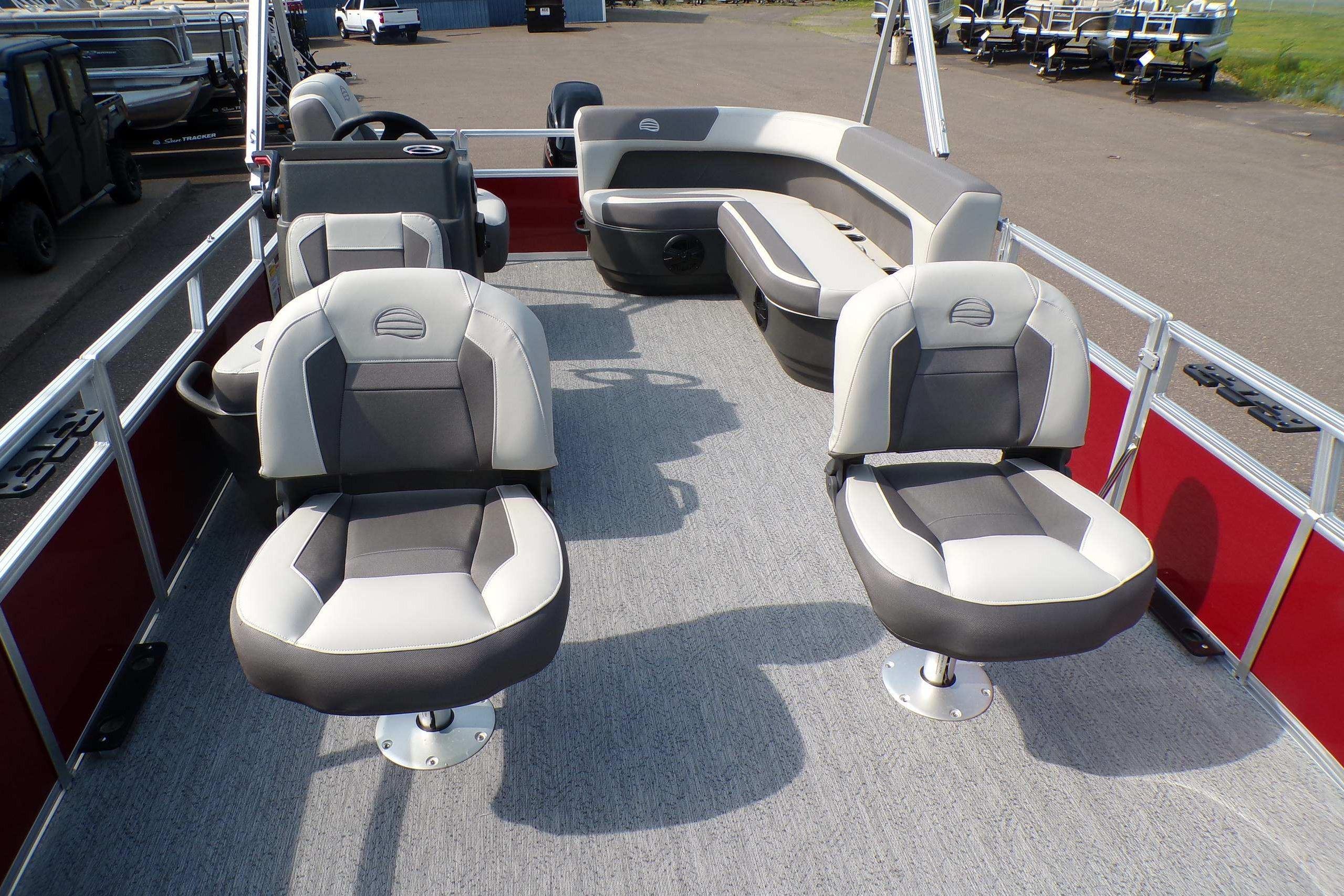 2026 Sun Tracker Bass Buggy 16 XL Select pontoon boat interior with seating arrangement.