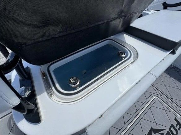 Close-up of 2023 Fountain 38 Tournament Edition boat detail.