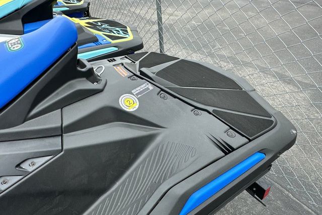 Close-up of a black Yamaha WaveRunner Jetblaster with blue accents, on a trailer.