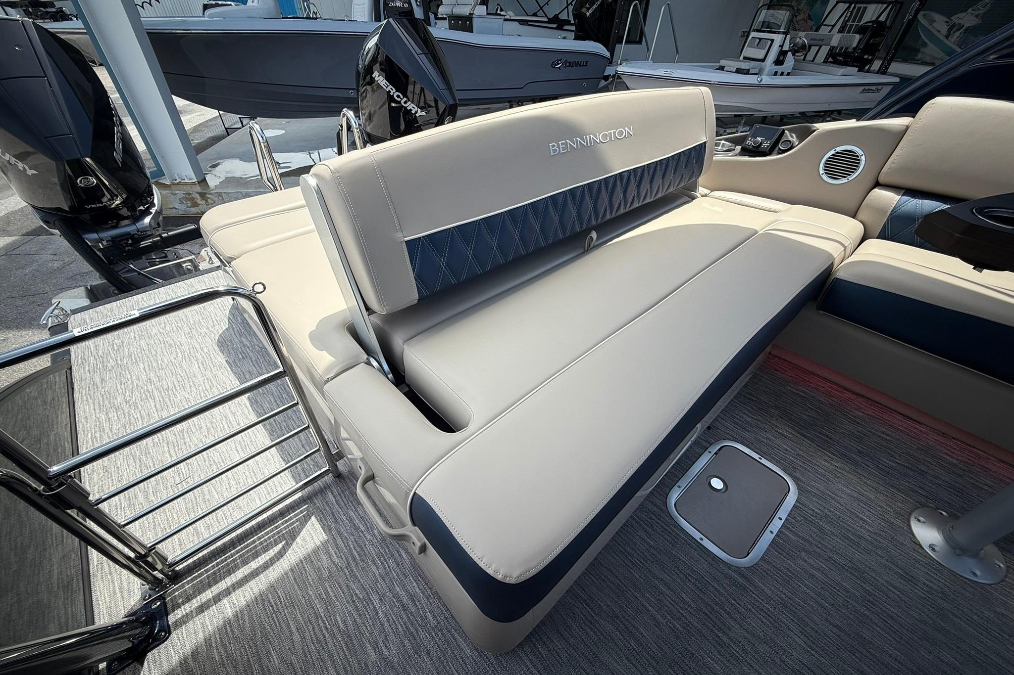 2026 Bennington 27 QSBAT2 boat interior with luxurious seating and modern design.