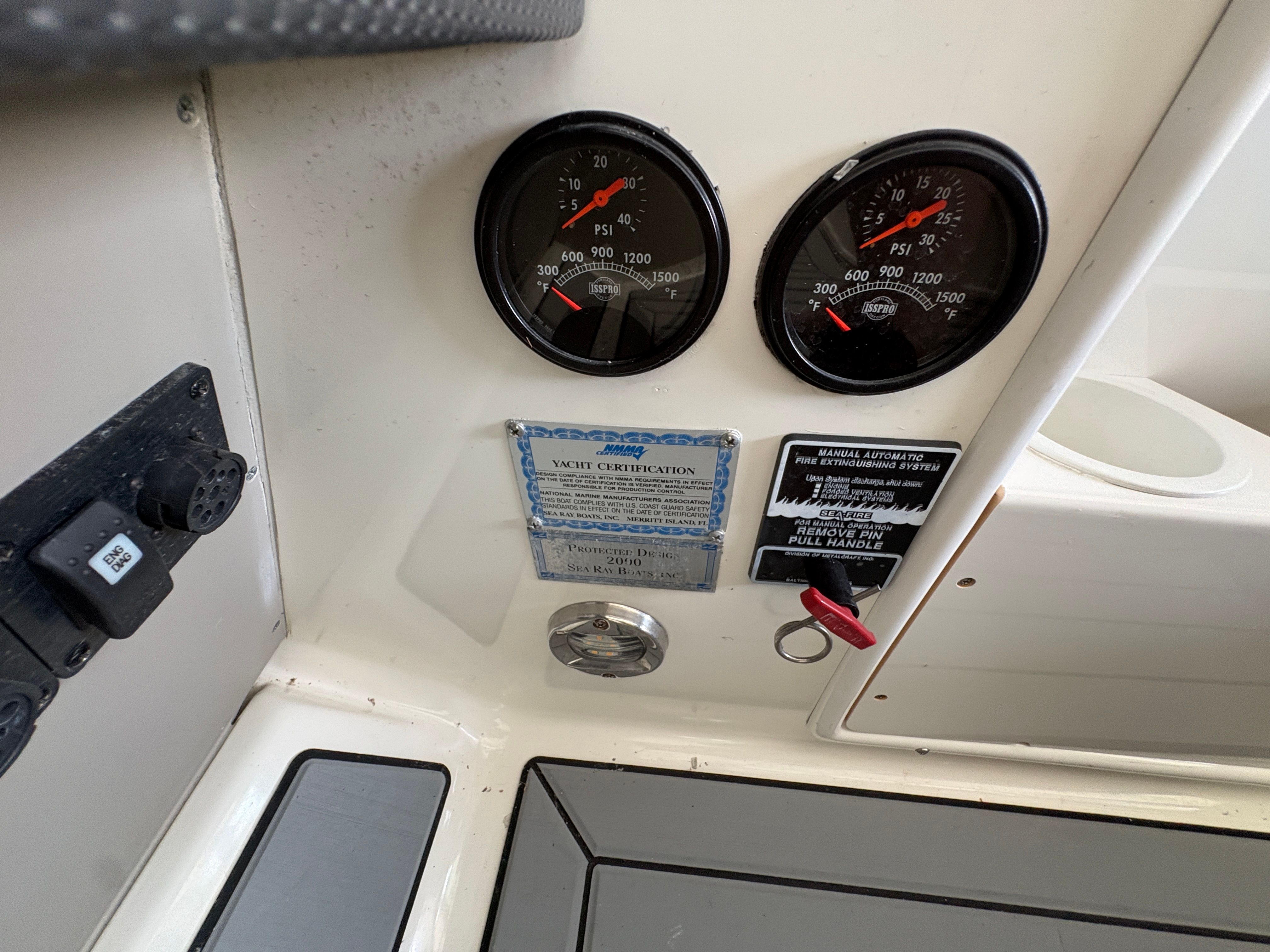 Dashboard of a 2005 Sea Ray 420 Sundancer boat.