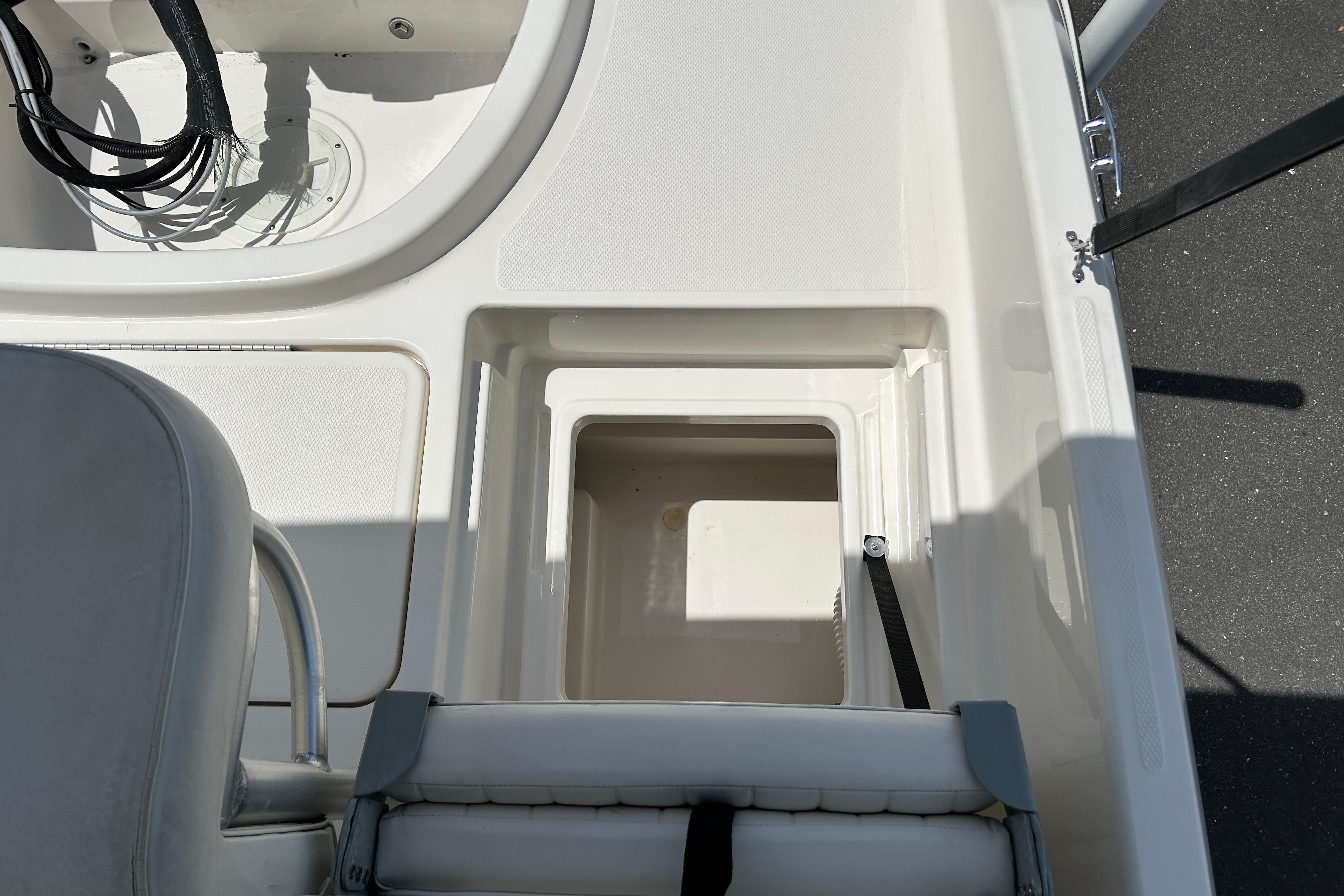 2018 Bayliner Element F16 boat interior storage compartment.