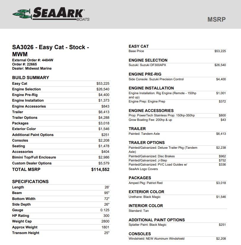 2026 SeaArk Easy Cat - 2