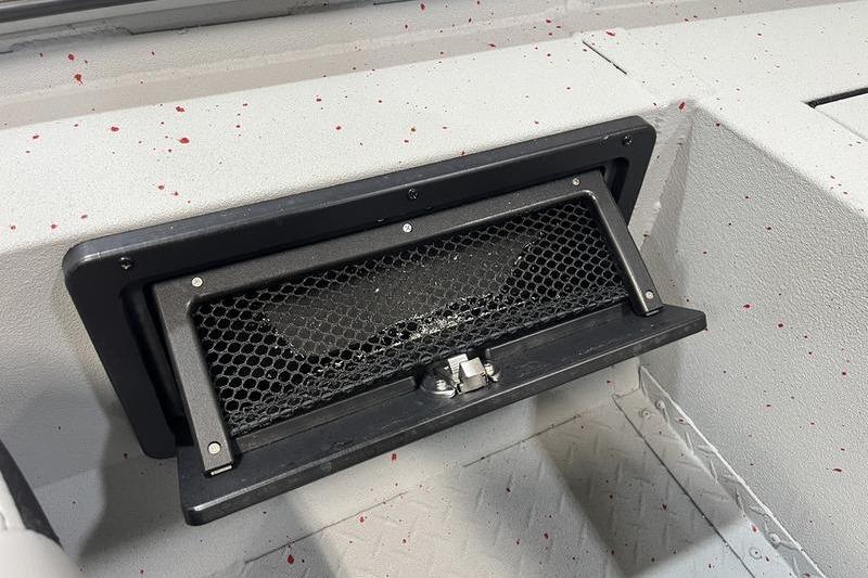 Vent detail on 2026 SeaArk Flex 19 Pro boat interior with textured flooring.