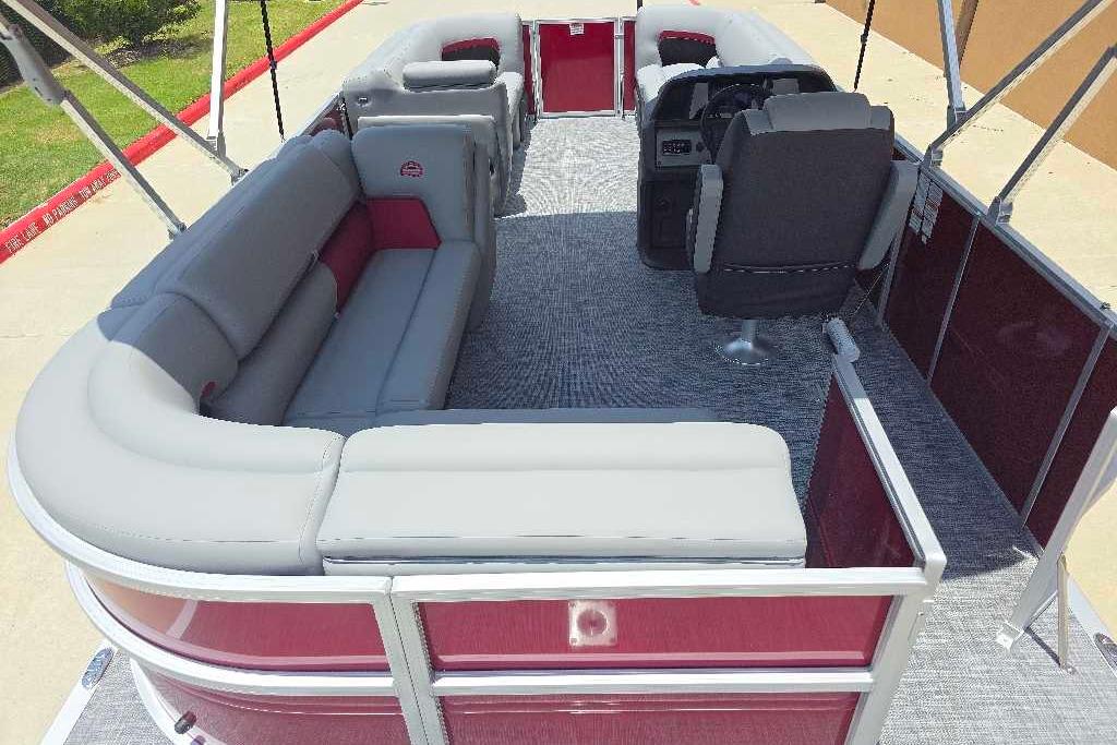 2026 Sun Tracker Party Barge 20 DLX interior with spacious seating and modern design.