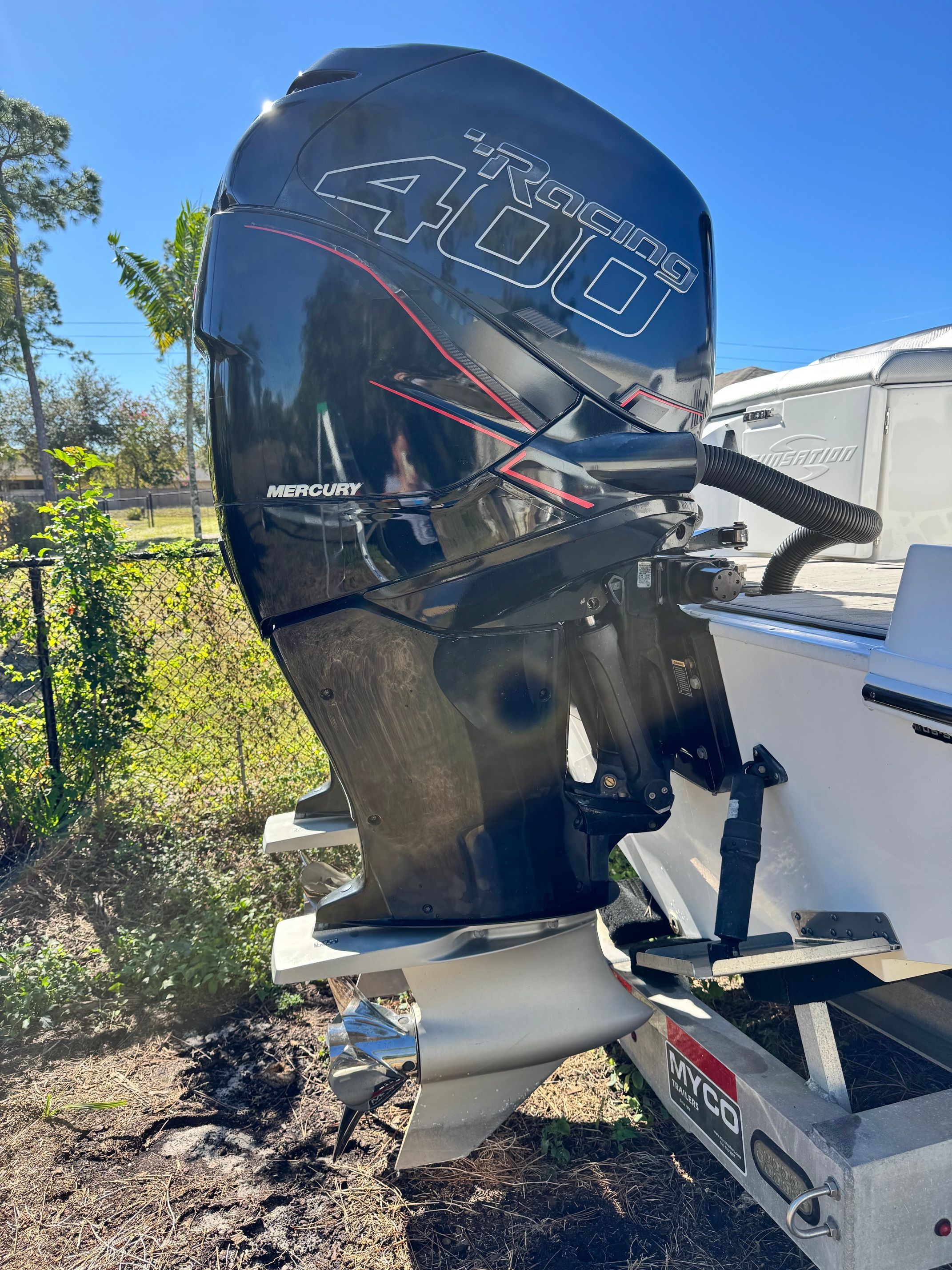 2017 Sunsation 32 CCX with Mercury Racing 400 outboard motor.