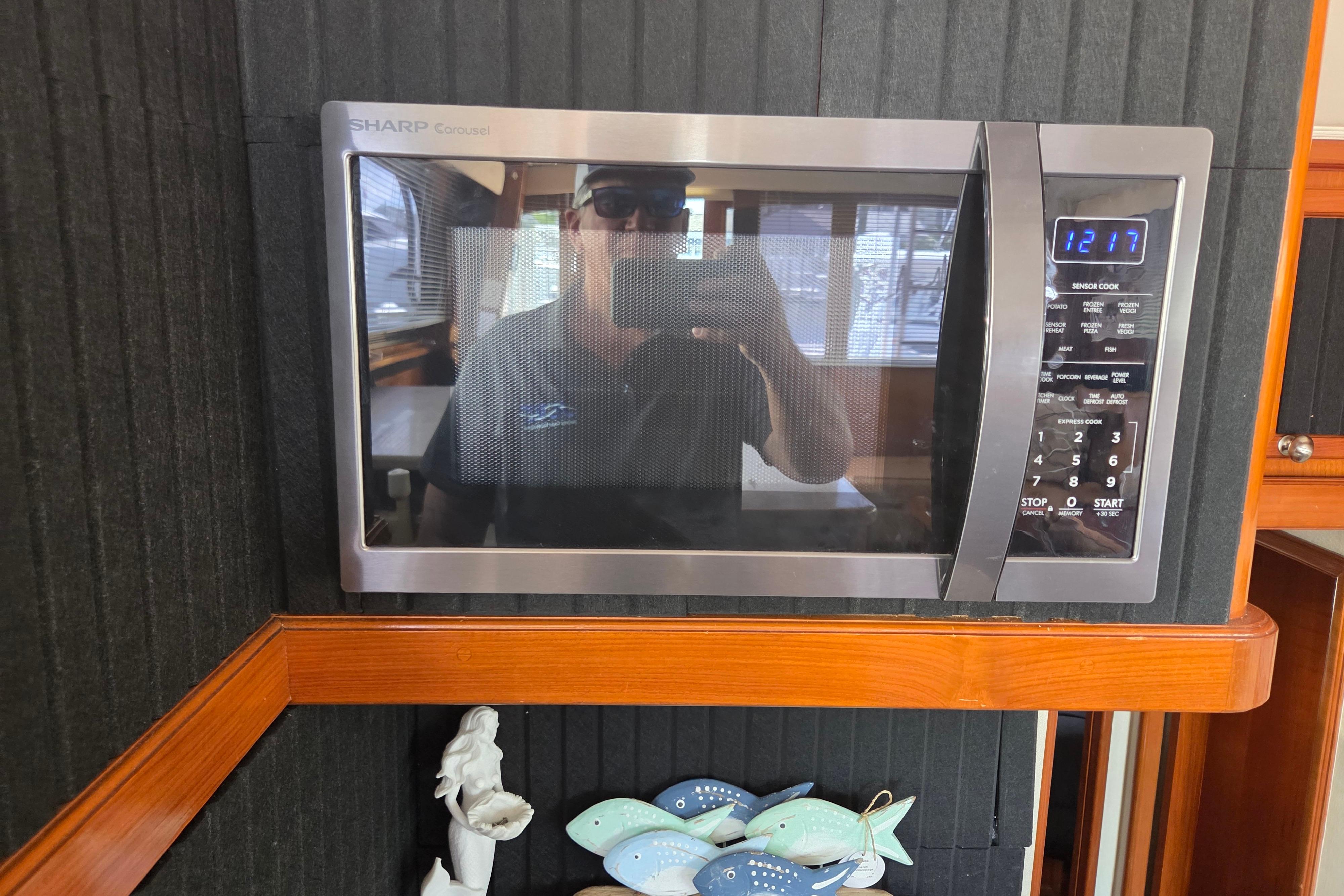 Sharp Carousel microwave in Egg Harbor Golden Egg 42 yacht, 1990 model interior.