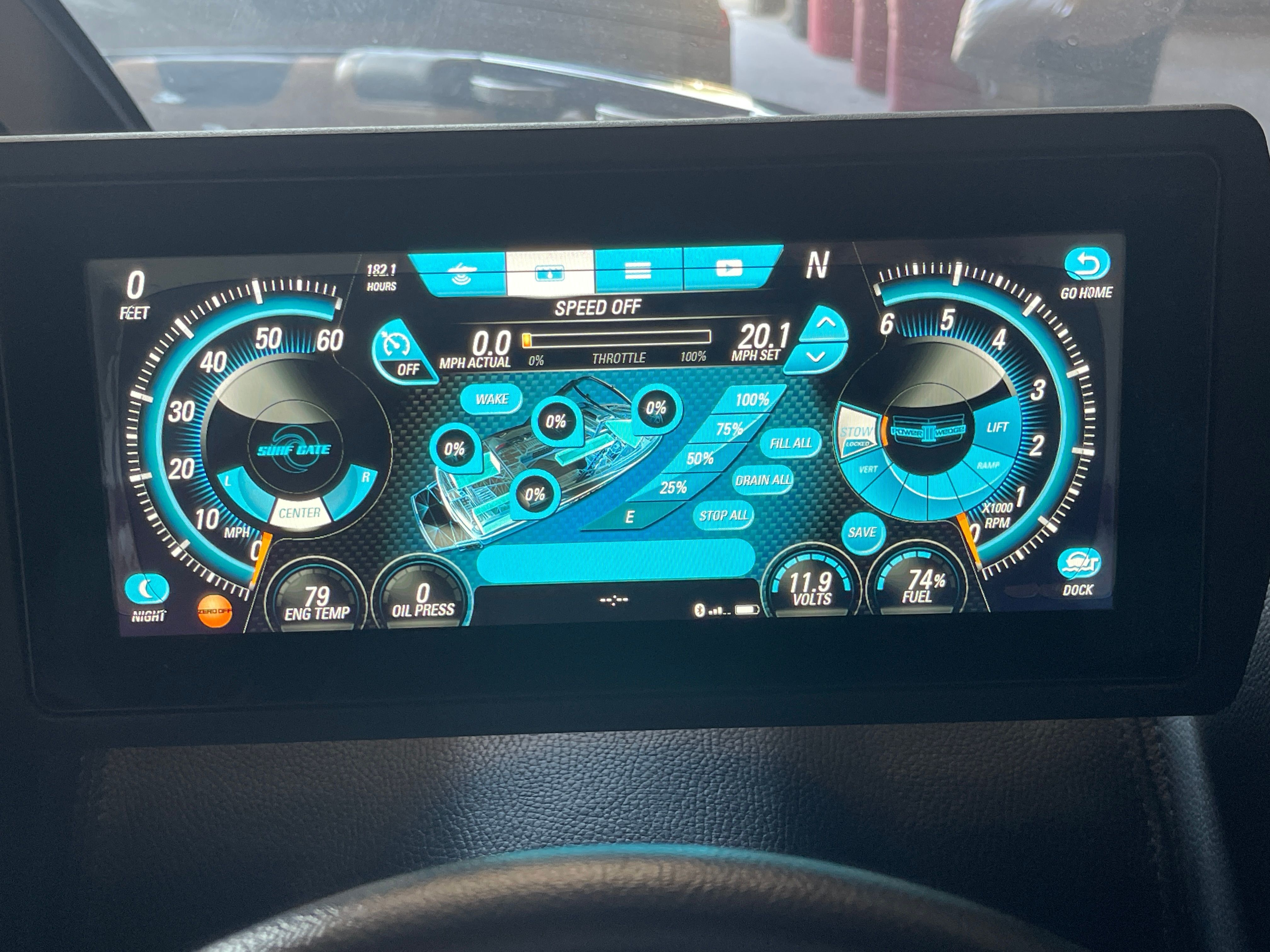 Dashboard of a 2019 Malibu Wakesetter 22 LSV with digital displays.