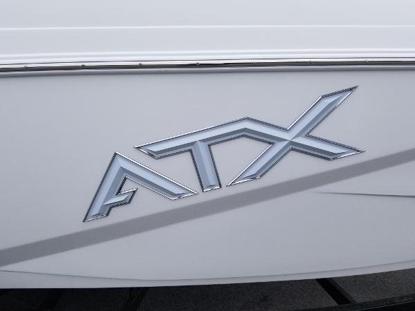 2023 ATX Surf Boats 20 Type-S logo on white boat exterior.