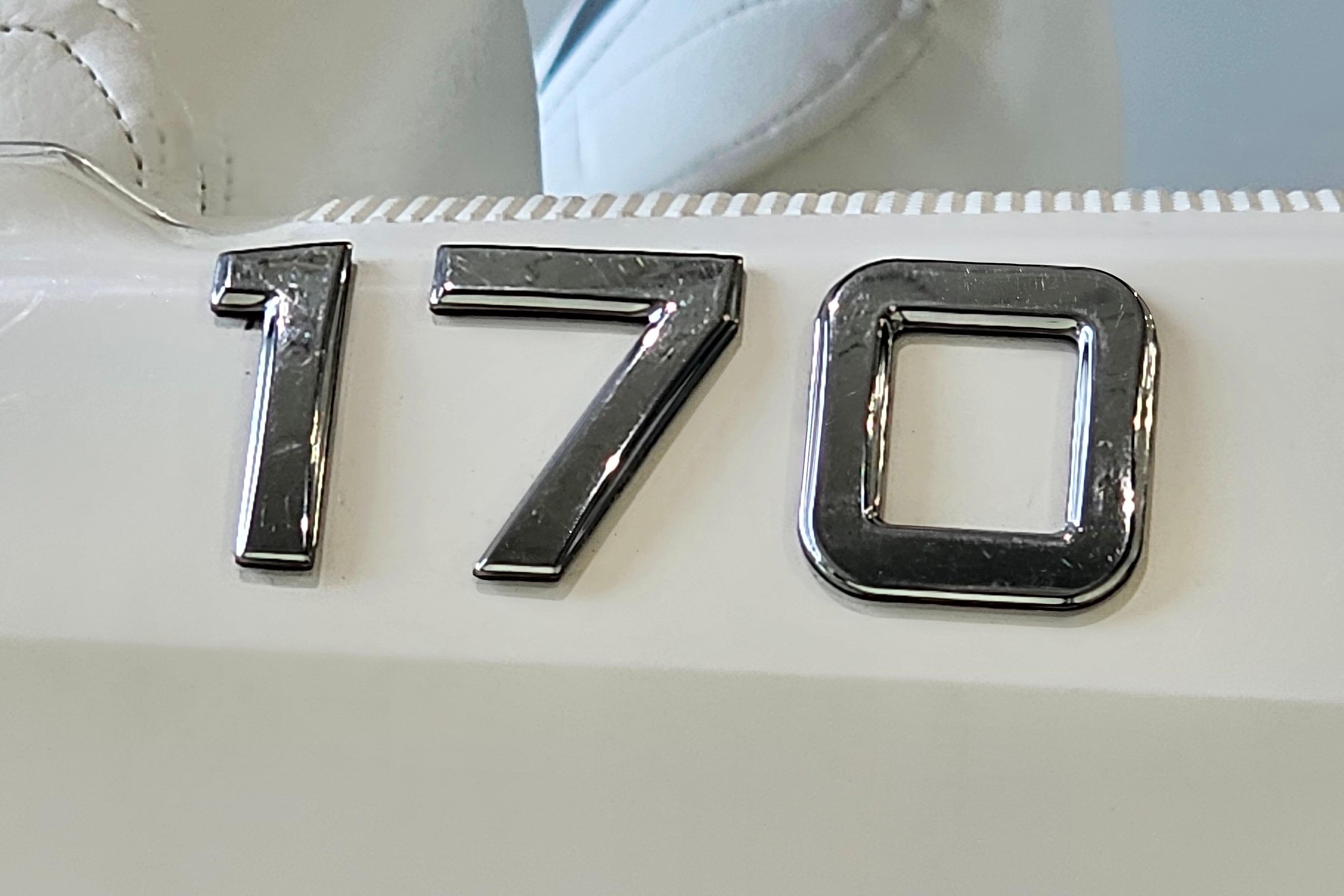 Chrome '170' emblem on 2019 Bayliner 170 Bowrider boat.