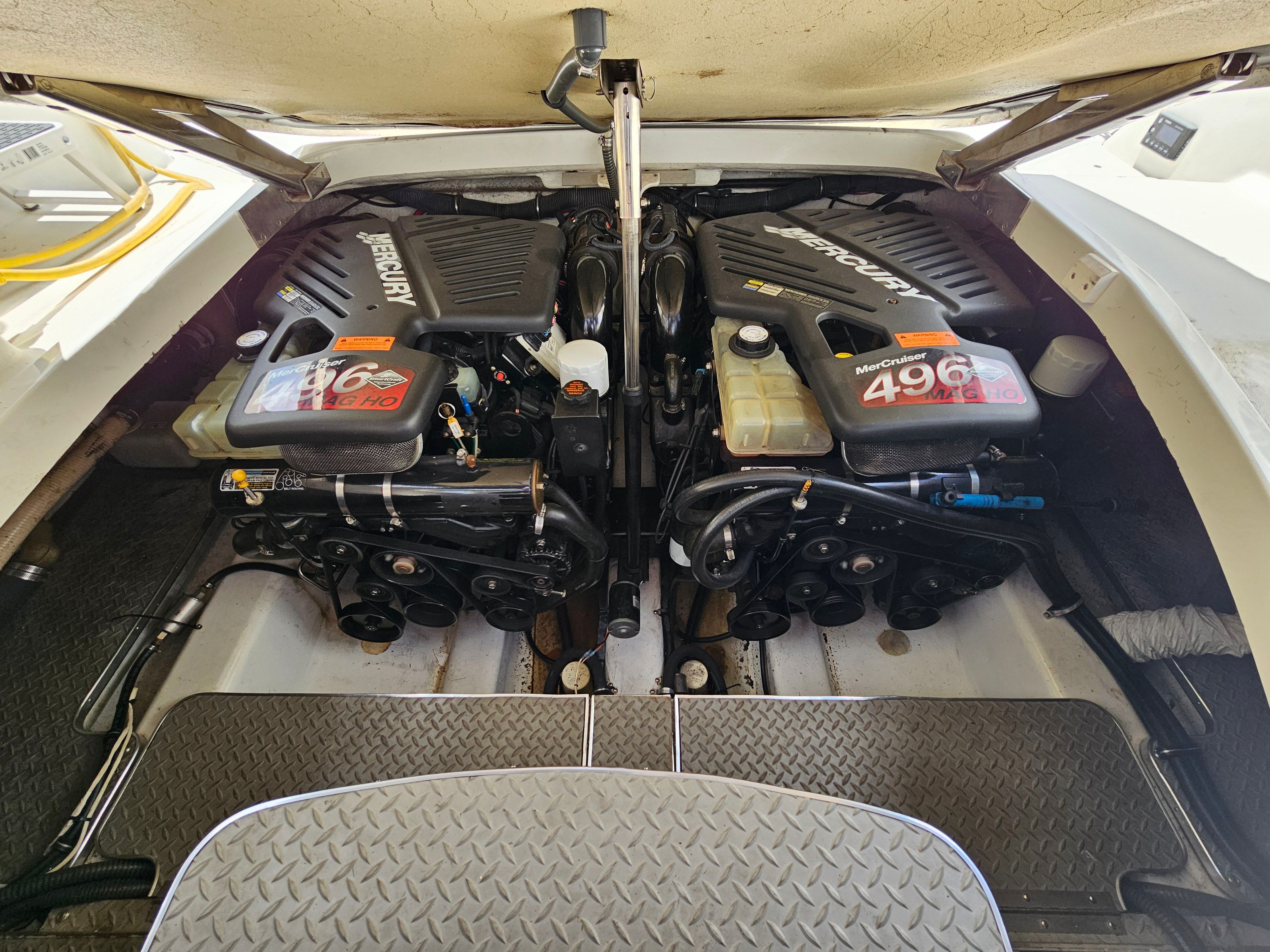 Engine compartment of a 2001 Formula 400 Super Sport with two powerful engines.