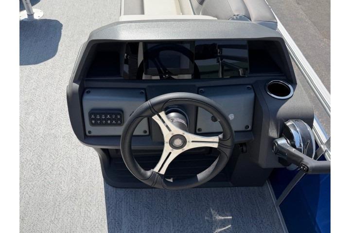 Steering console of 2026 Sun Tracker Fishin' Barge 20 DLX pontoon boat.