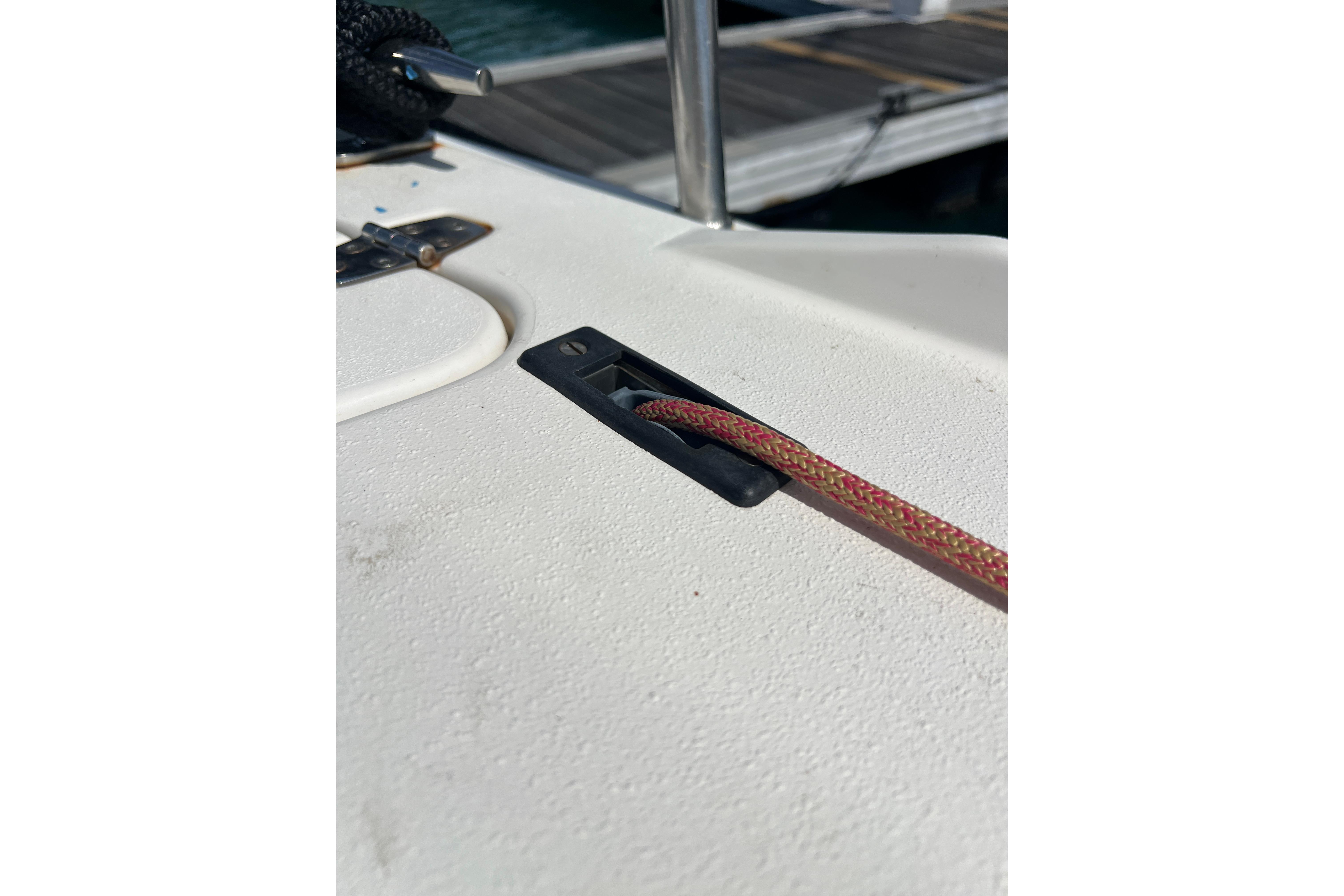 Close-up of a 2015 J Boats J/122 deck with rope detail.