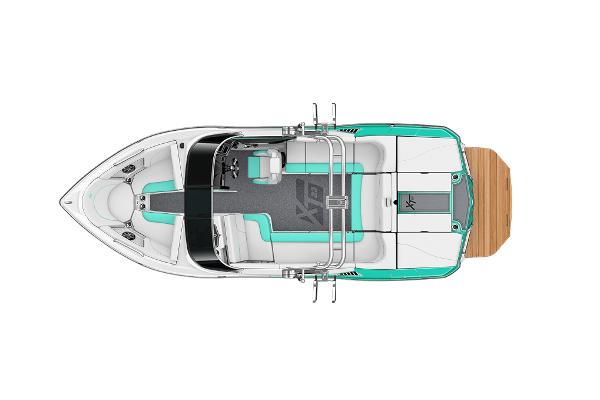 Manufacturer Provided Image: Top view of a 2021 MasterCraft XT23 boat with teal and white interior.