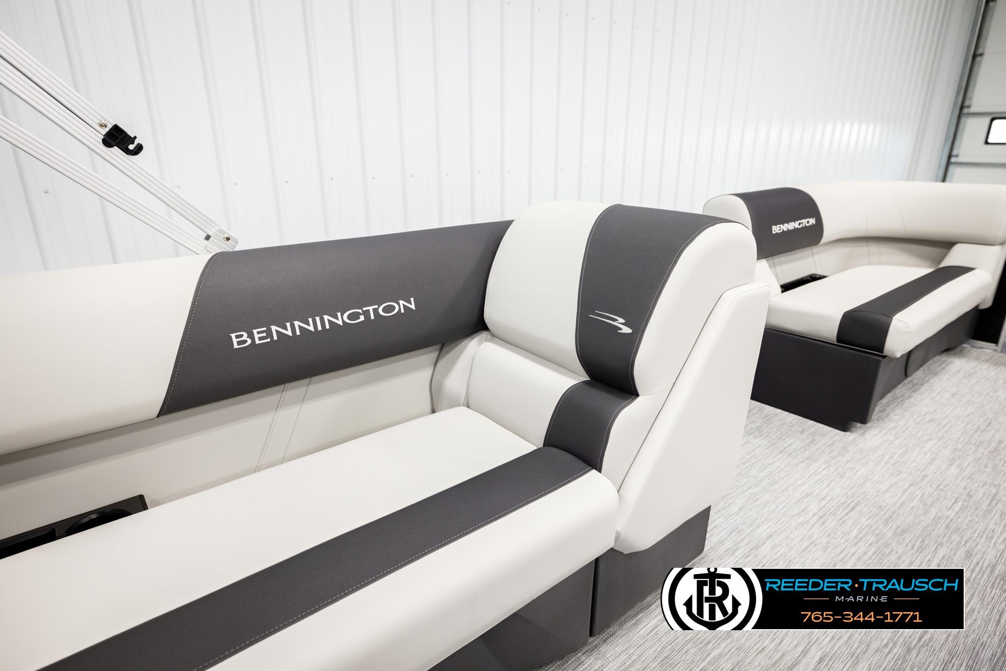 2026 Bennington SLSF boat interior with sleek, modern seating design.