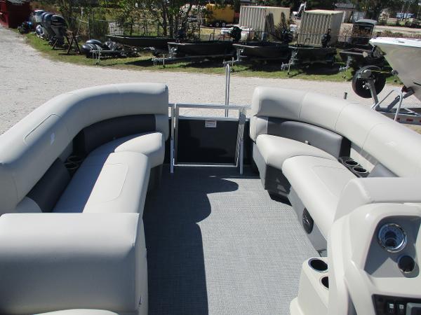 2025 Starcraft LX16R pontoon boat interior with plush seating and modern design.