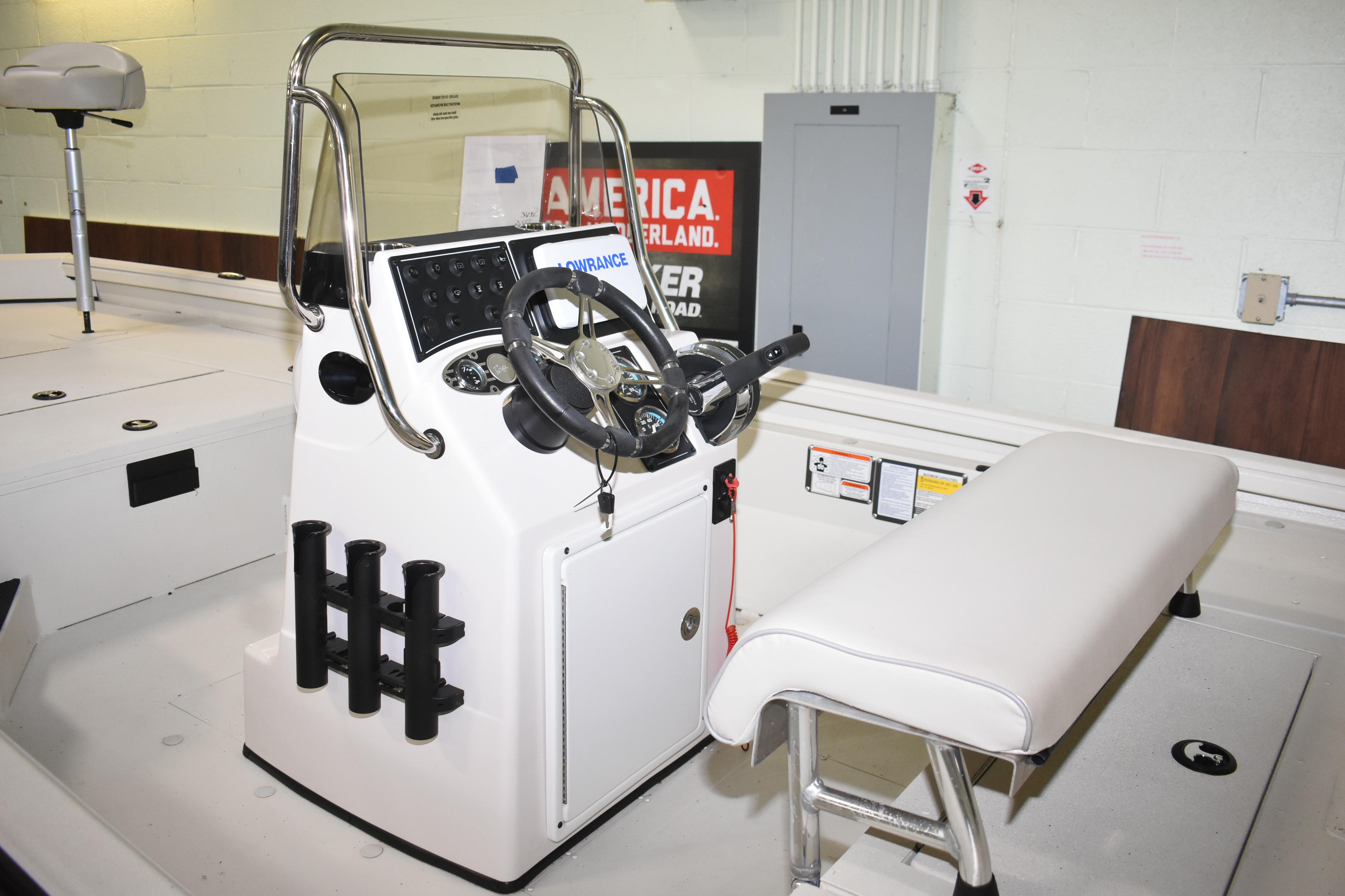 2024 Ranger RB200 boat interior with steering console and seating.