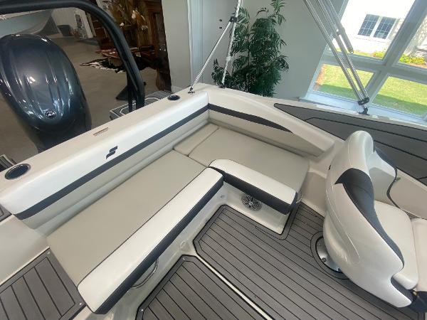 2024 Starcraft SVX 190 boat interior with white and gray seating.
