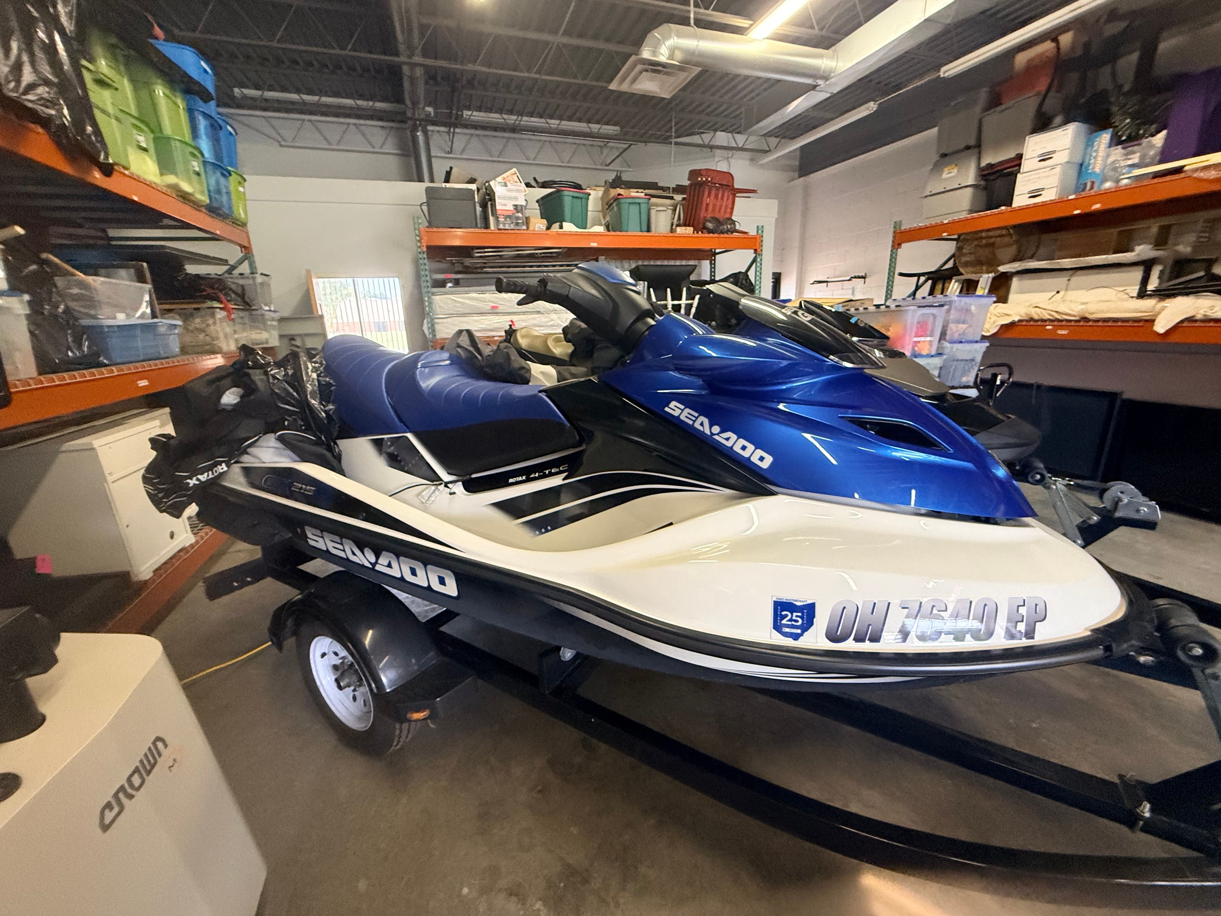 2017 Sea-Doo jet ski in warehouse on trailer.