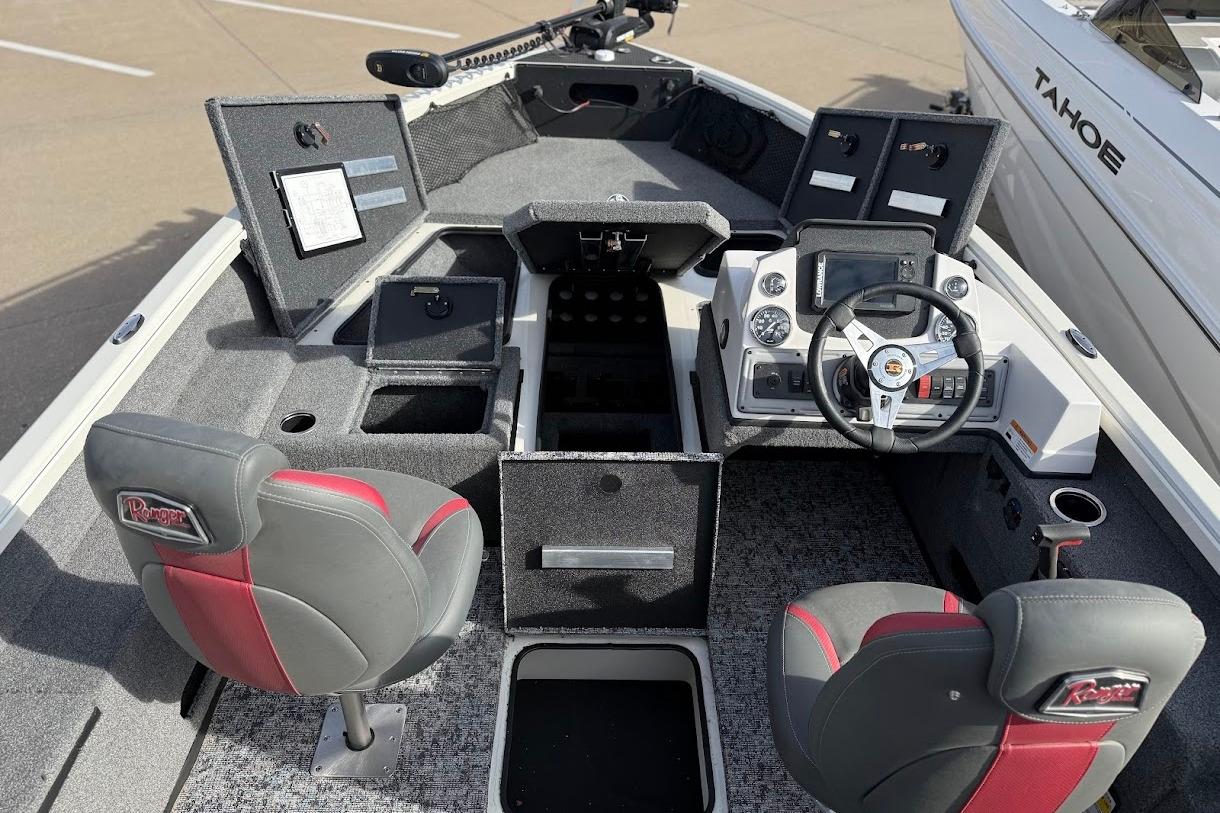 2026 Ranger VS1882SC Reata boat interior with steering console and seating.
