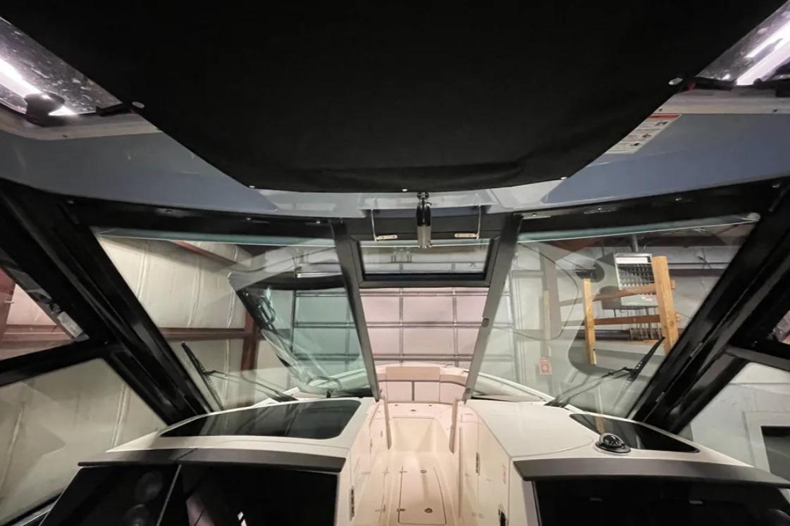 2025 Boston Whaler 330 Vantage interior view, showcasing sleek design and modern features.