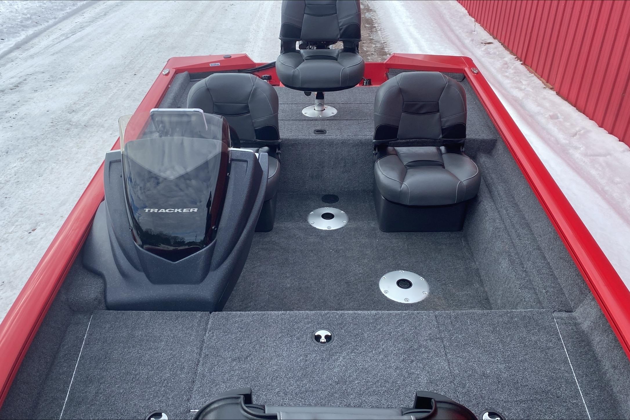 2026 Tracker Pro Team 175 Crappie Edition boat interior with seating and console.