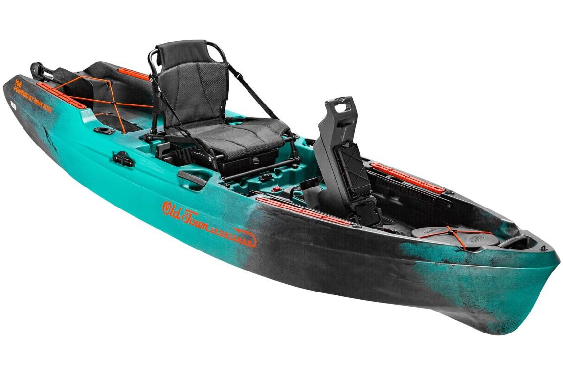 2023 Old Town 106 Sportsman Minn Kota Power kayak in teal and black.