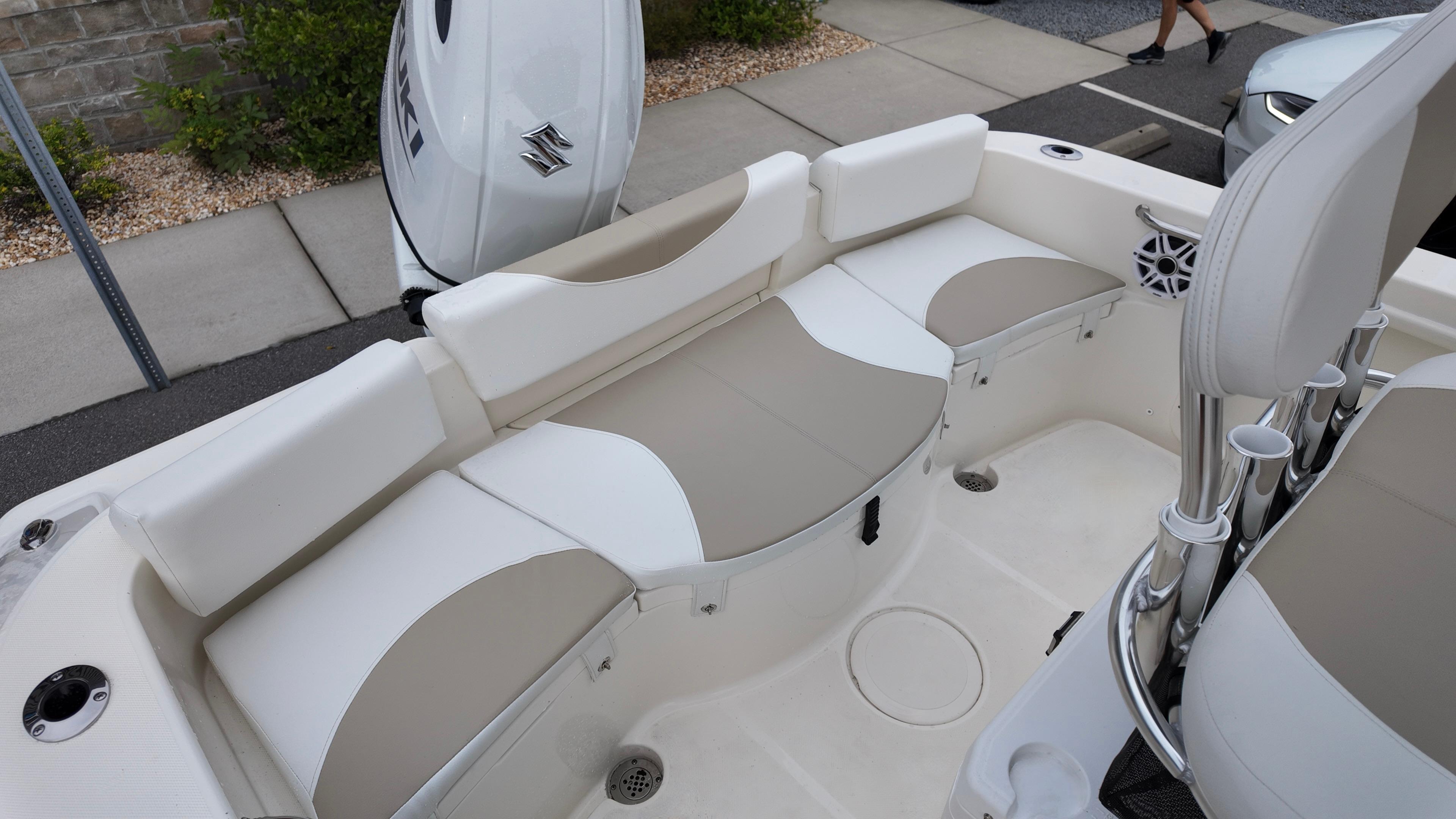 2025 Bulls Bay 200 CC boat interior with cushioned seating and modern design.